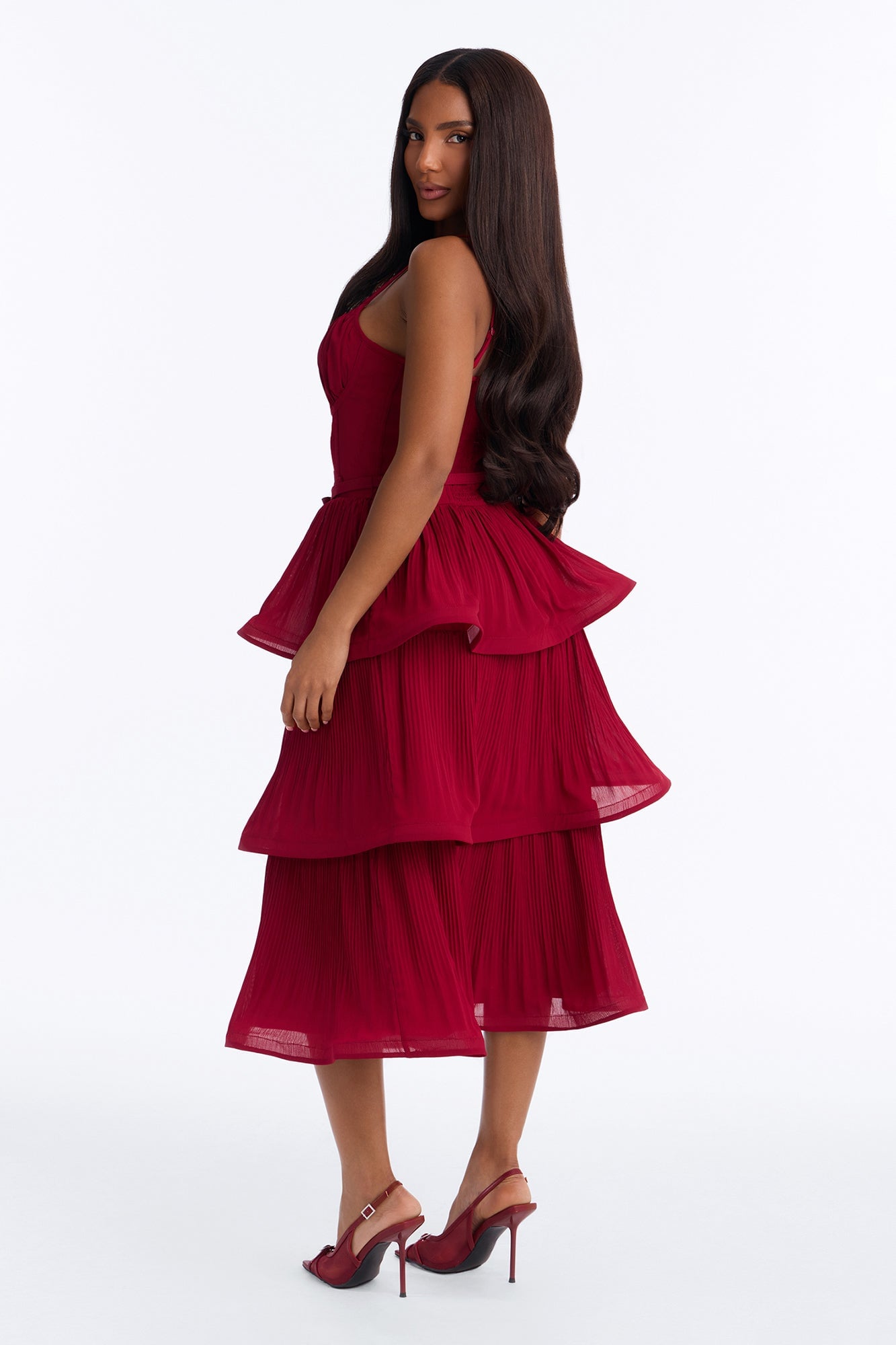 Lilia Tiered Midi Dress - Plum image 3