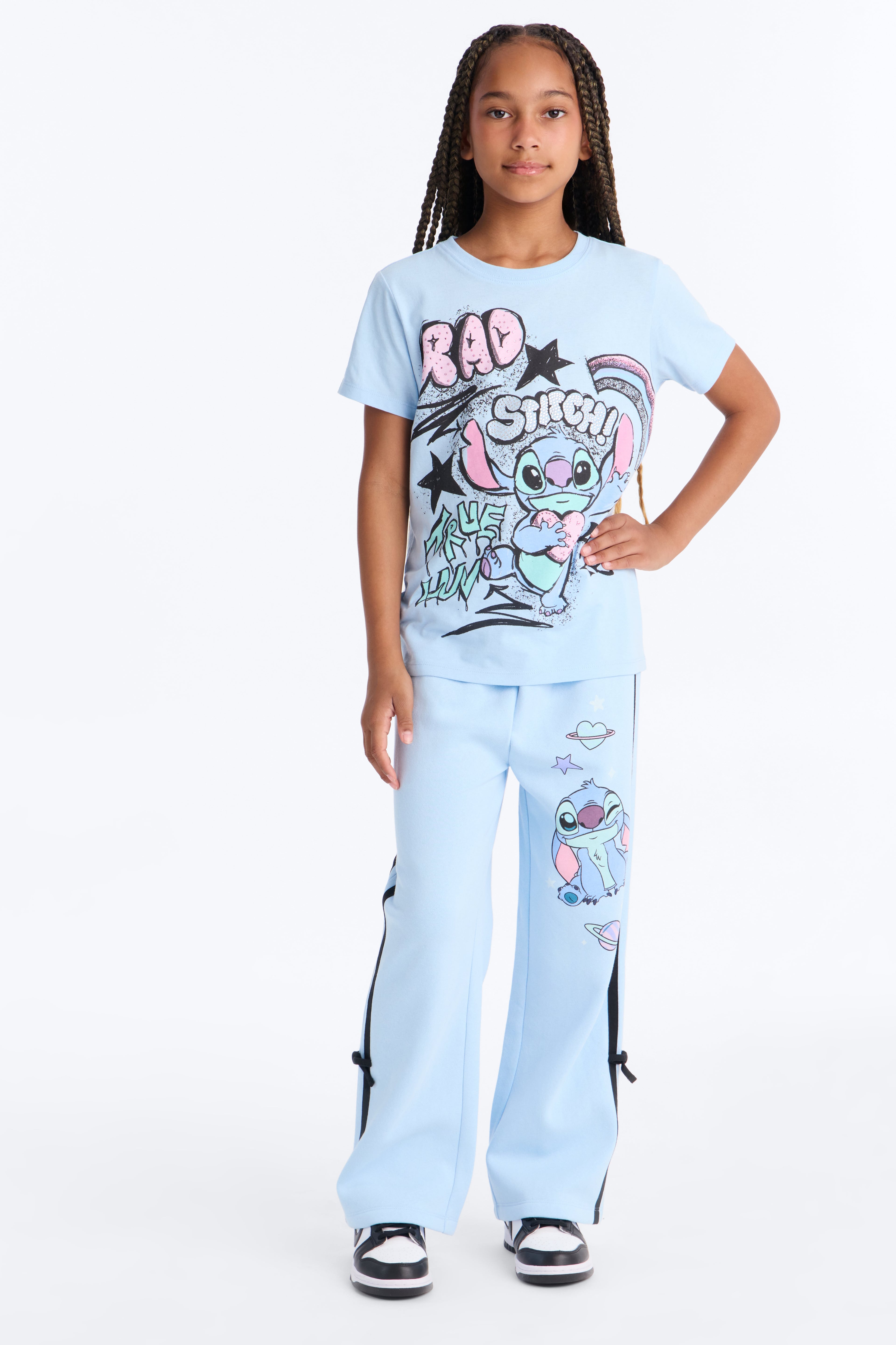 Mini Stitch Graffiti Wide Leg Pant Set - Light Blue image 1
