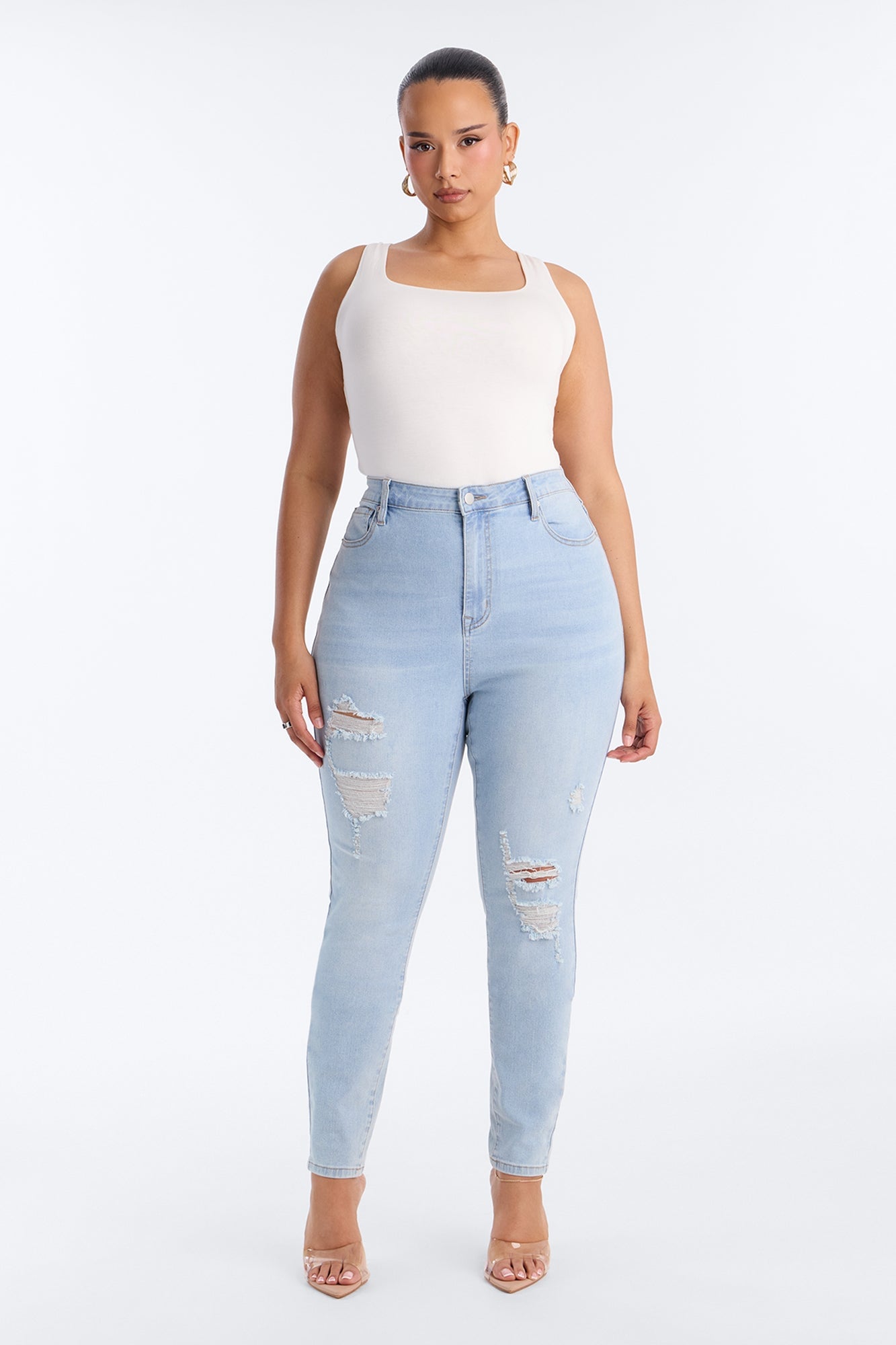 Tall Dakota Ripped High Rise Stretch Skinny Jeans - Light Wash image 2