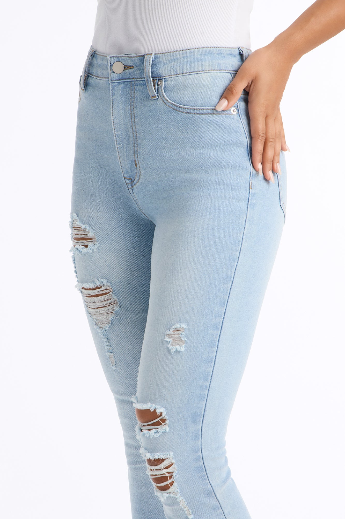 Tall Dakota Ripped High Rise Stretch Skinny Jeans - Light Wash image 7