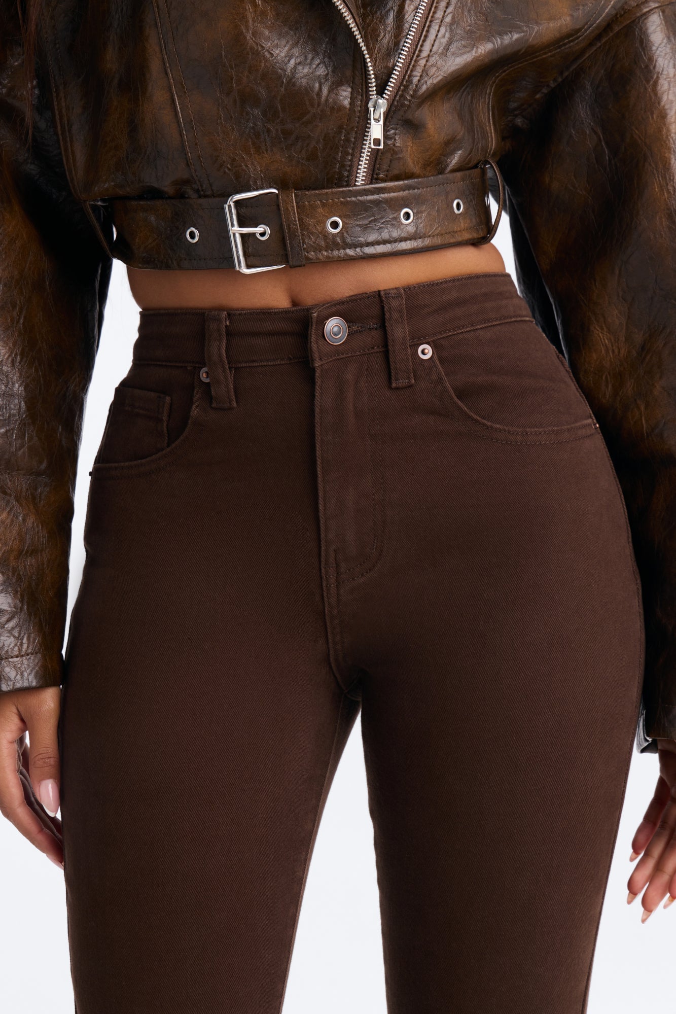 Going Downtown Mid Rise Stretch Skinny Jeans - Brown image 3