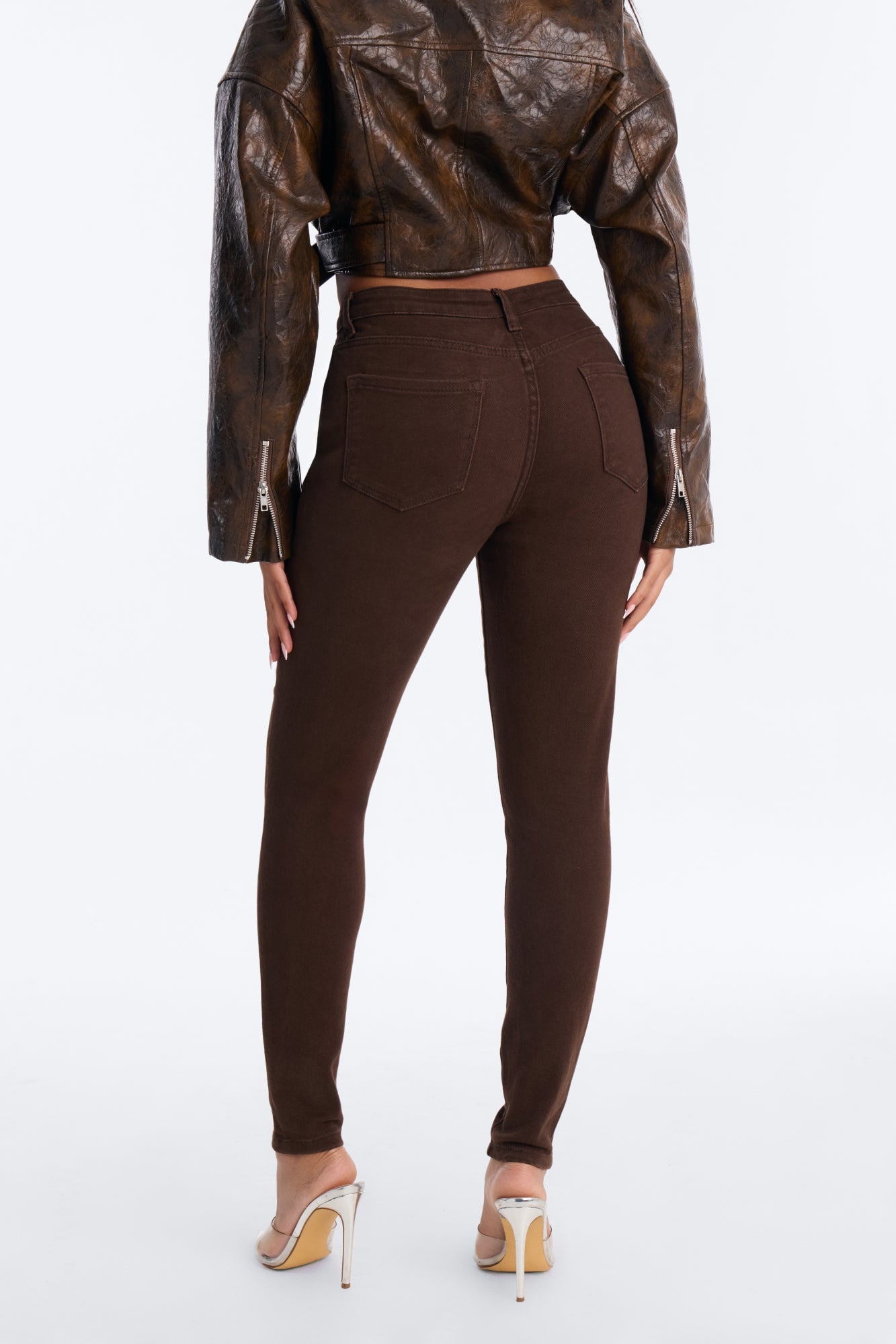 Going Downtown Mid Rise Stretch Skinny Jeans - Brown image 4