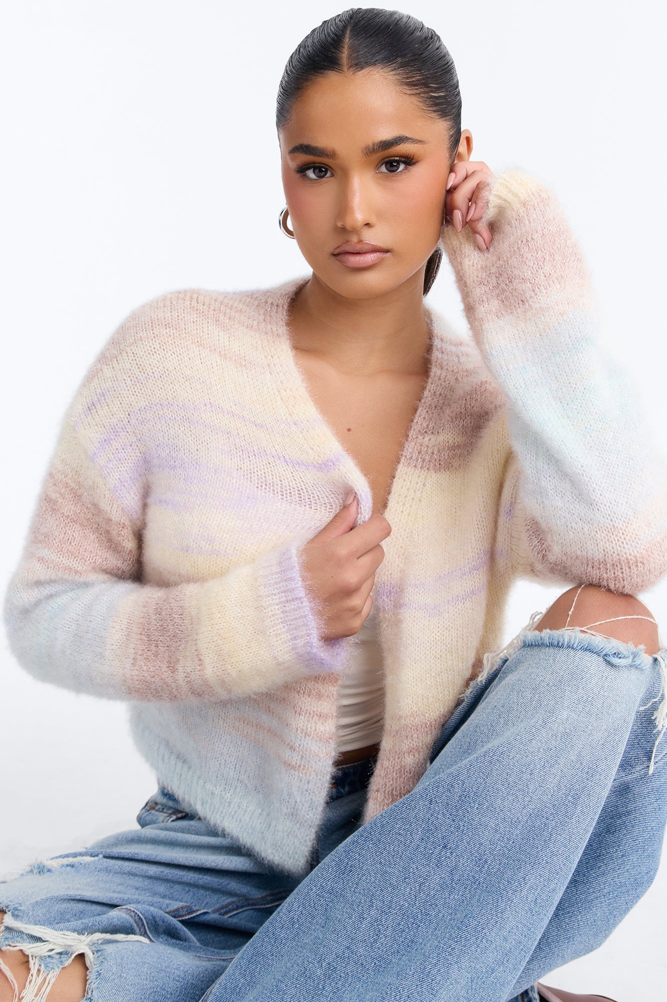Sabriya Spacedye Cropped Cardigan - Blue/combo image 5