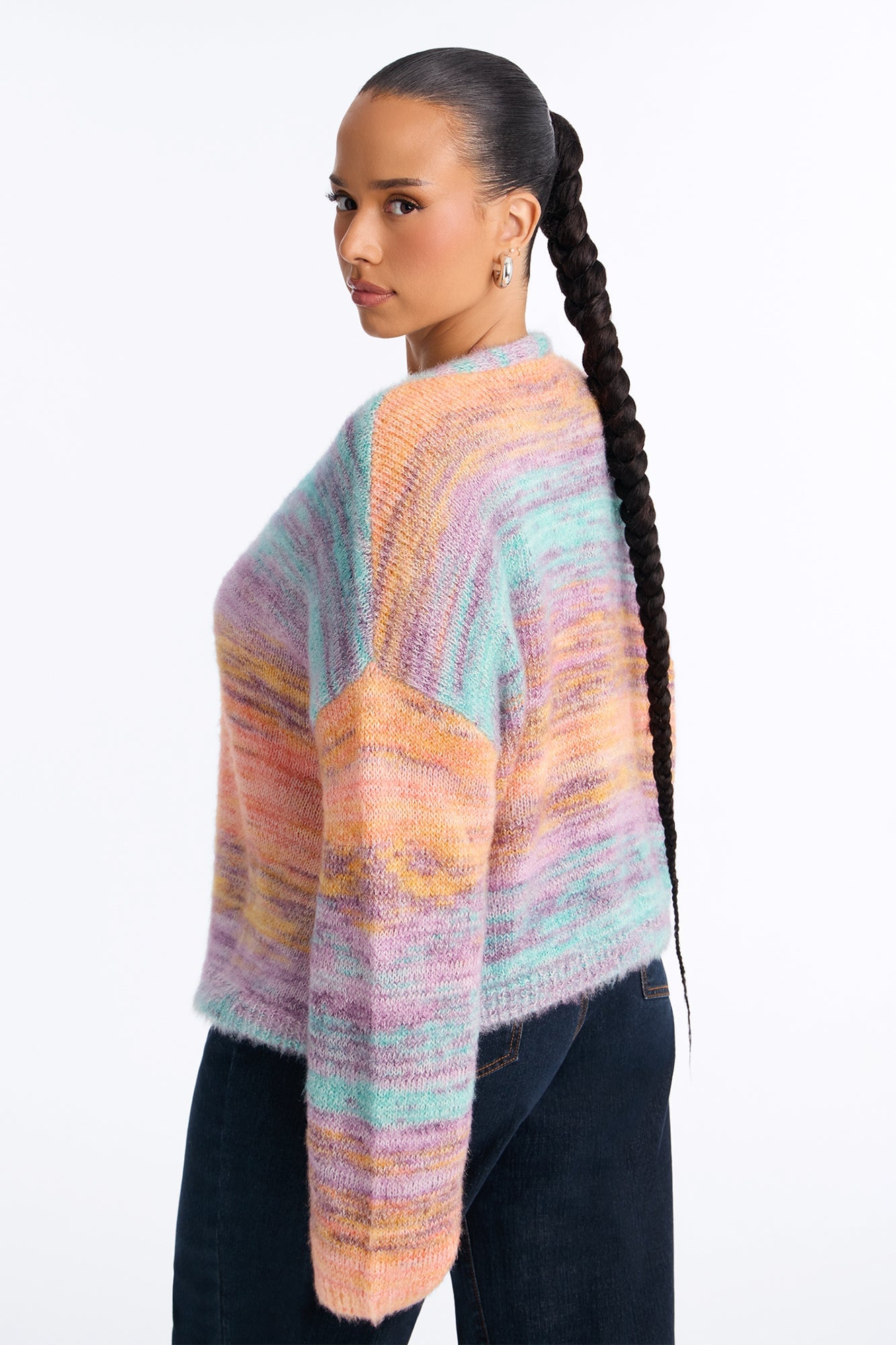 Sabriya Spacedye Cropped Cardigan - Orange/combo image 4