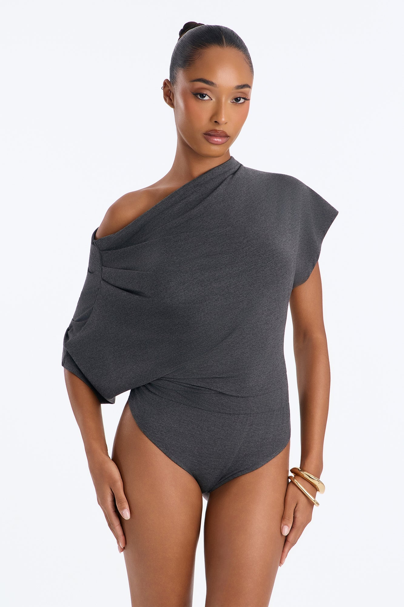 Flatter Me Off Shoulder Bodysuit - Charcoal image 6