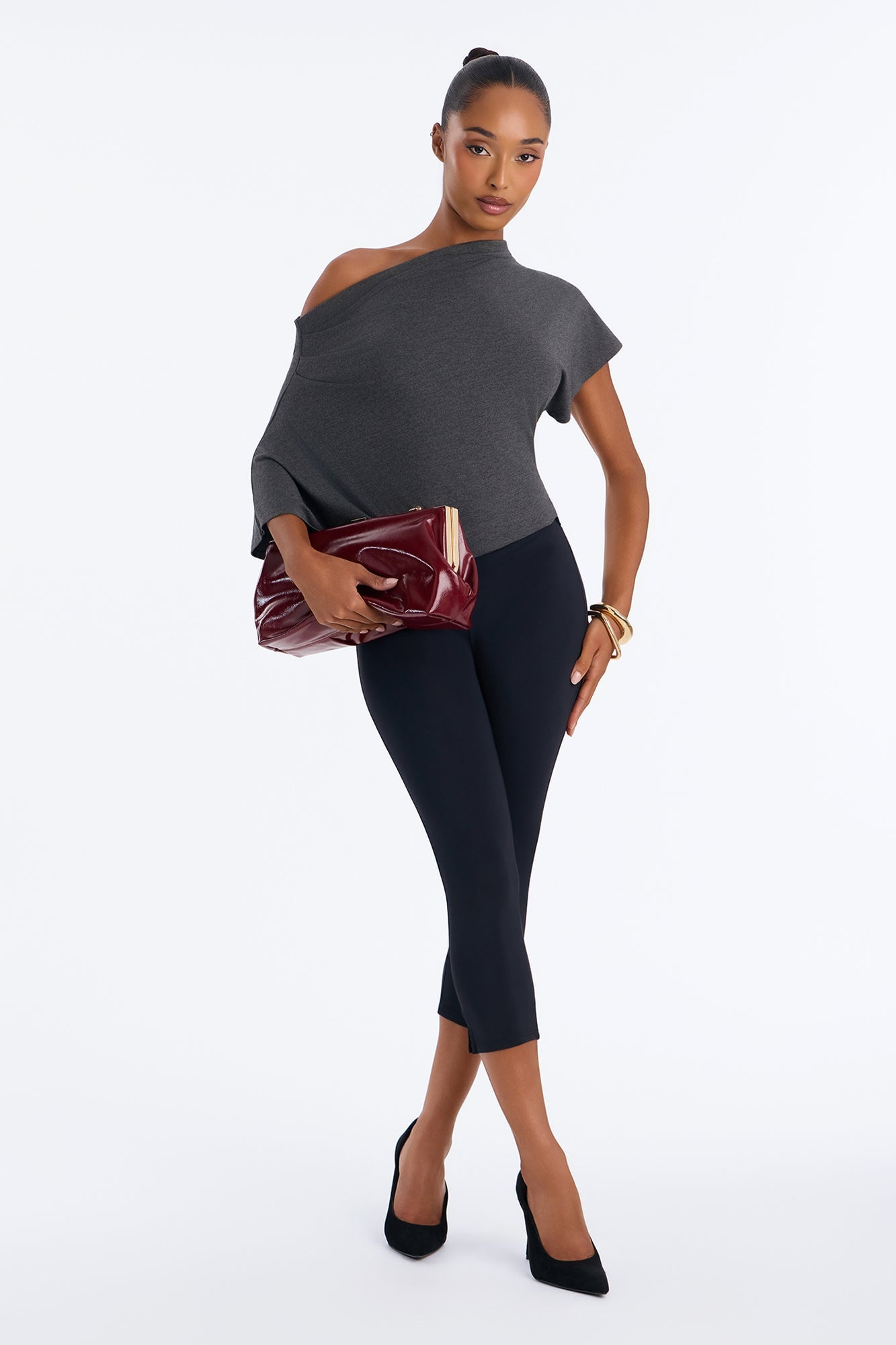 Flatter Me Off Shoulder Bodysuit - Charcoal image 8