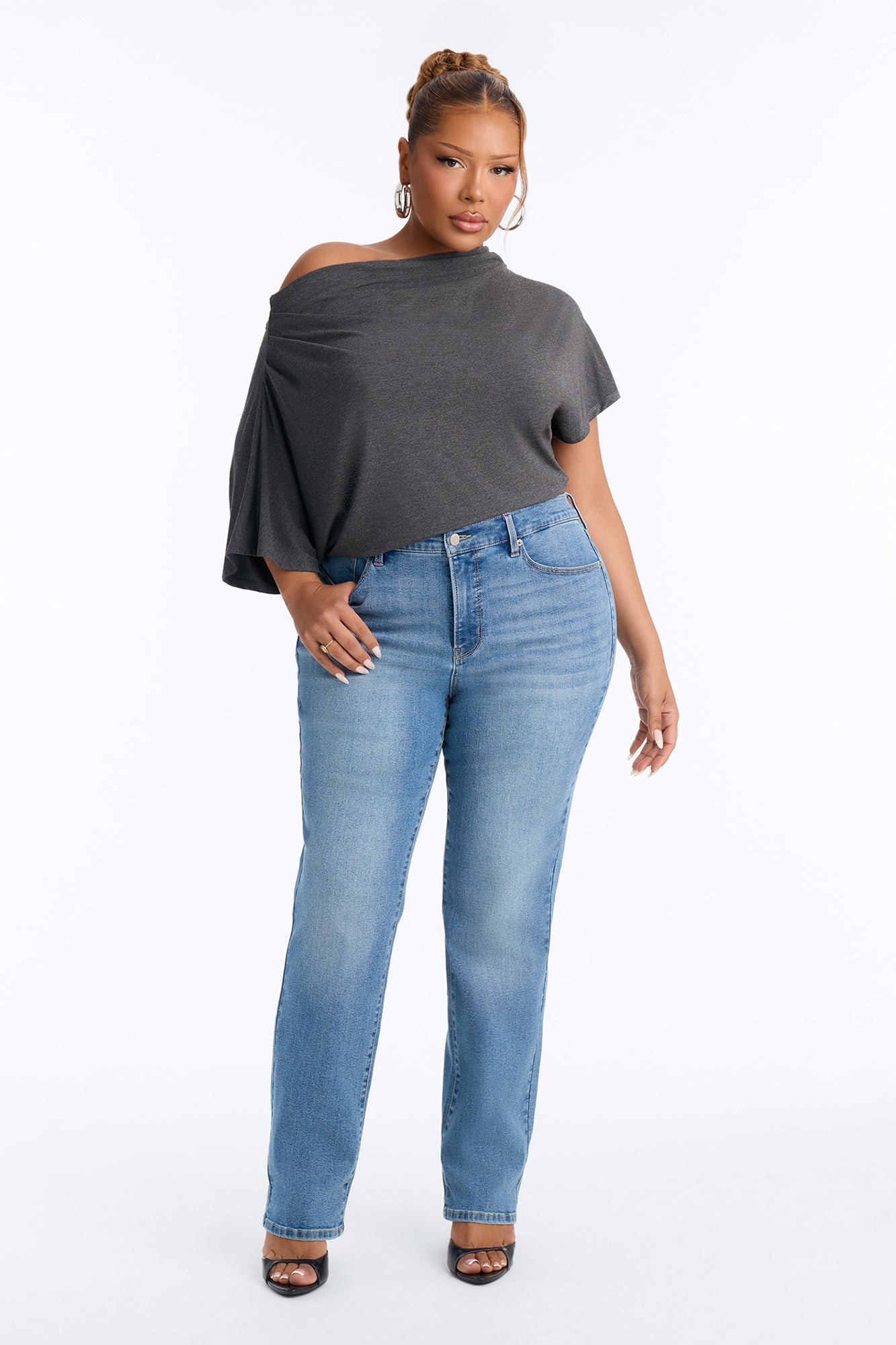 Flatter Me Off Shoulder Bodysuit - Charcoal image 2
