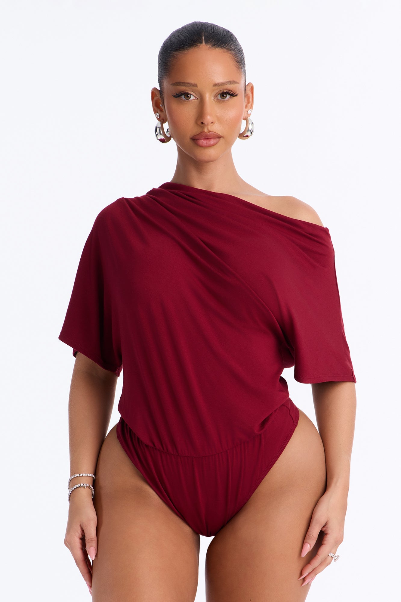 Flatter Me Off Shoulder Bodysuit - Wine image 5