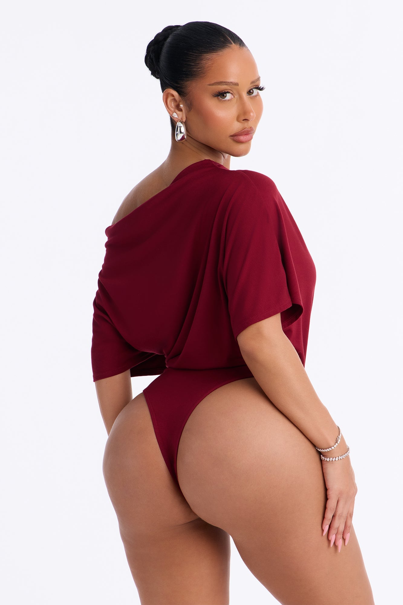 Flatter Me Off Shoulder Bodysuit - Wine image 8