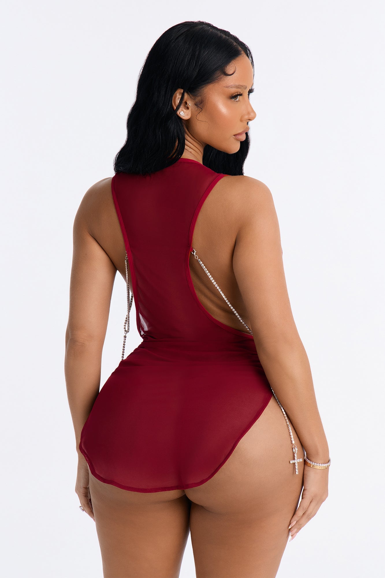 Laying Low Swim Cover Up Cross Chain Dress - Burgundy image 3