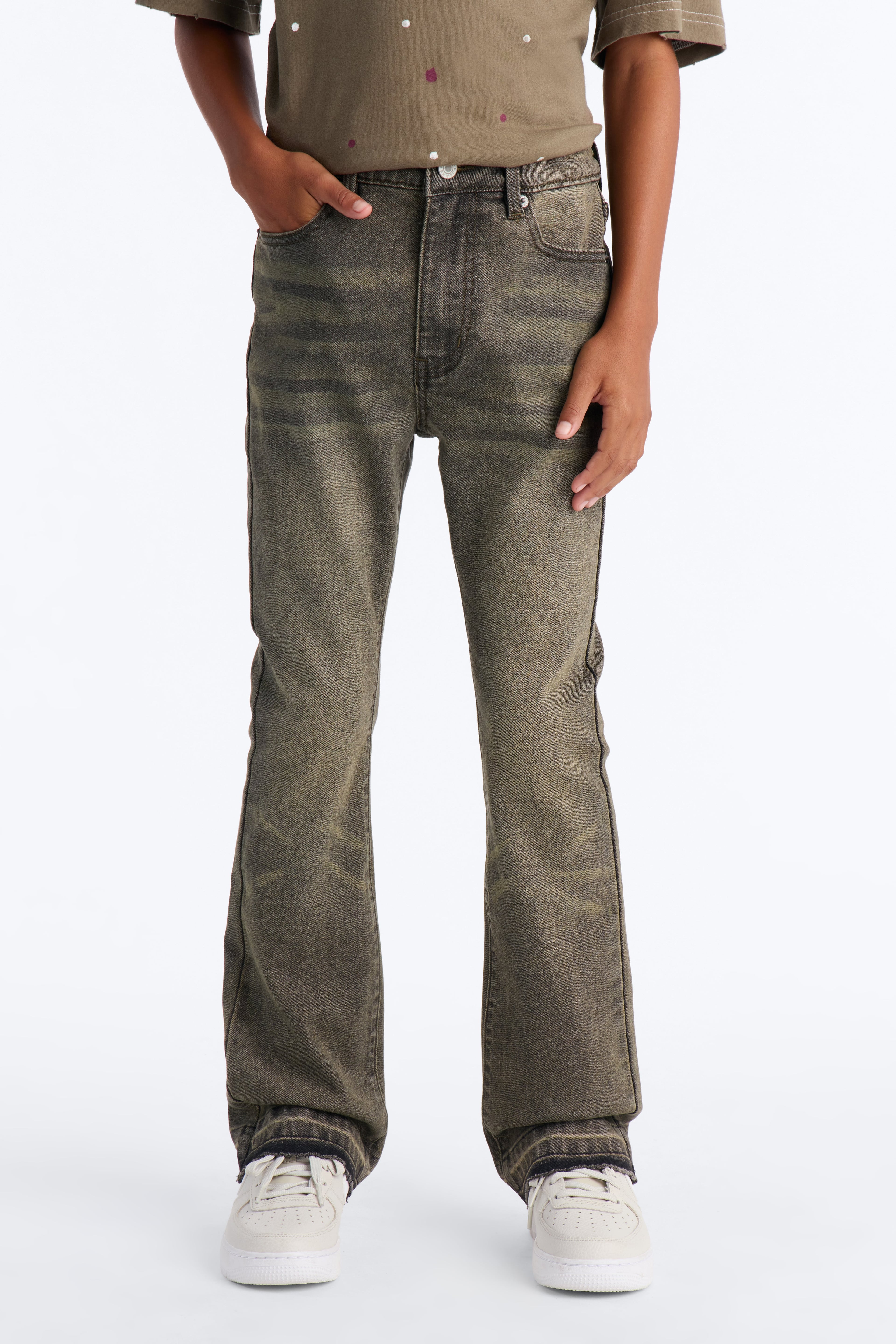 Mini Cornell Stacked Skinny Flare Jeans - Green image 2