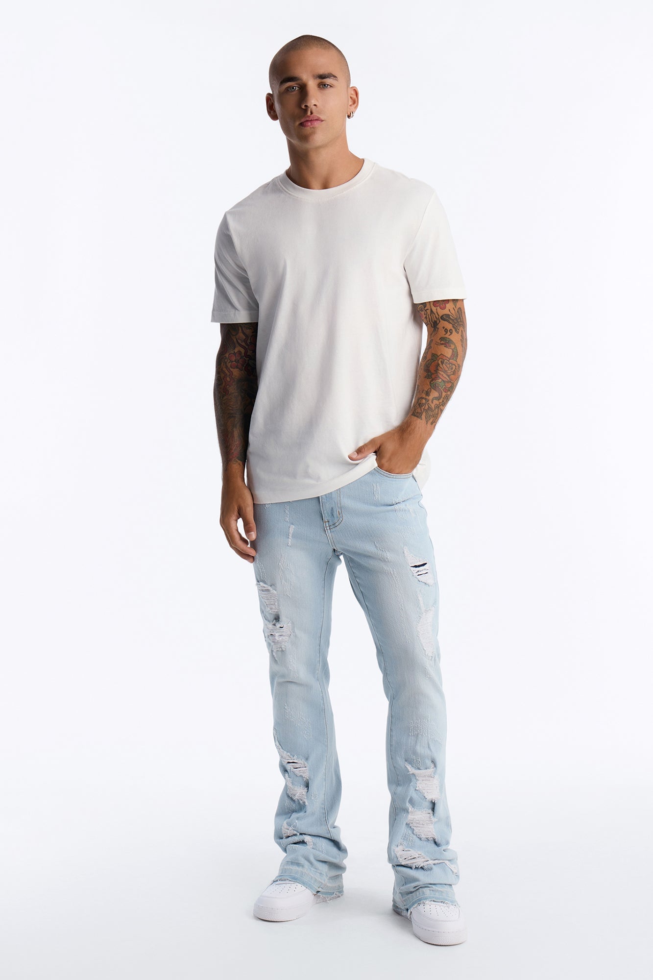 Cuff Me Stacked Skinny Flared Jeans - Light Blue Wash image 6
