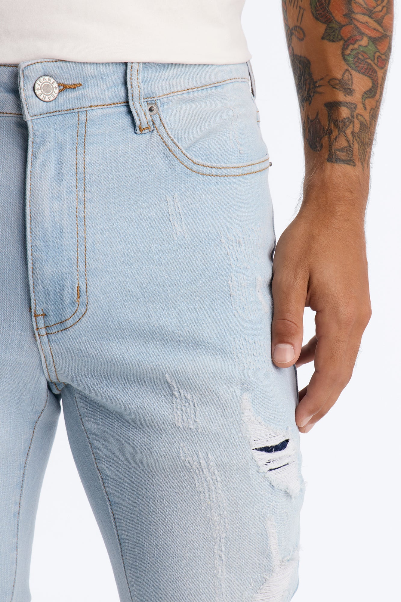 Cuff Me Stacked Skinny Flared Jeans - Light Blue Wash image 7