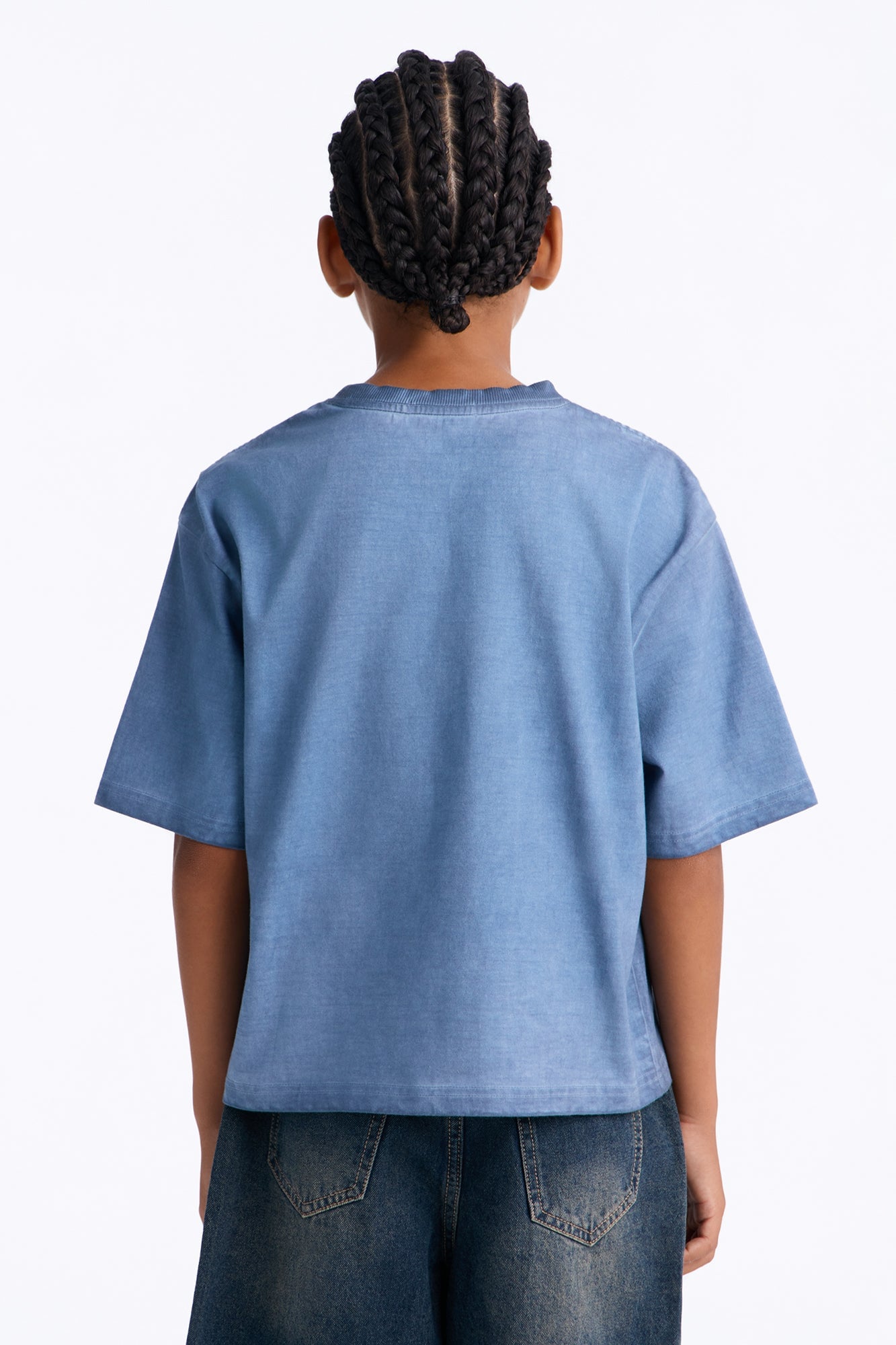 Mini Tinted Wash Boxy Cropped Heavyweight Short Sleeve Tee - Blue image 4