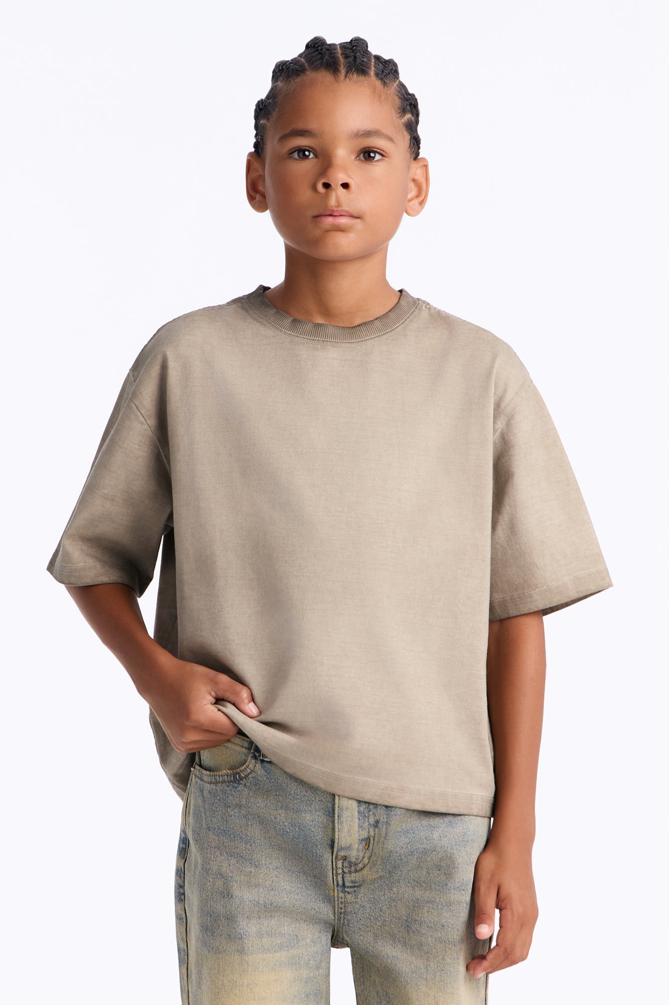 Mini Tinted Wash Boxy Cropped Heavyweight Short Sleeve Tee - Brown image 1