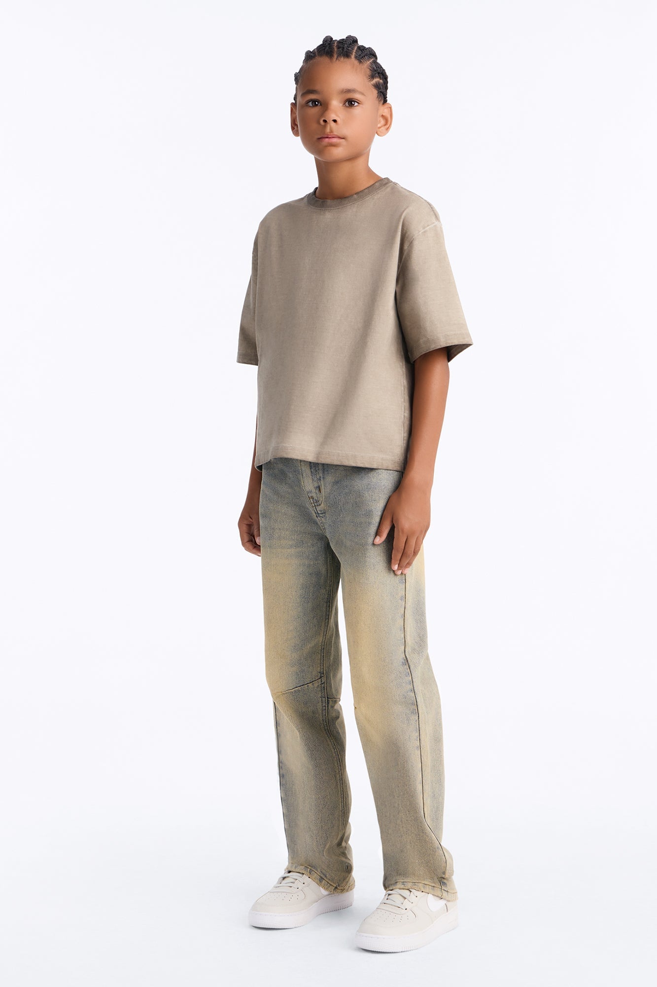 Mini Tinted Wash Boxy Cropped Heavyweight Short Sleeve Tee - Brown image 2