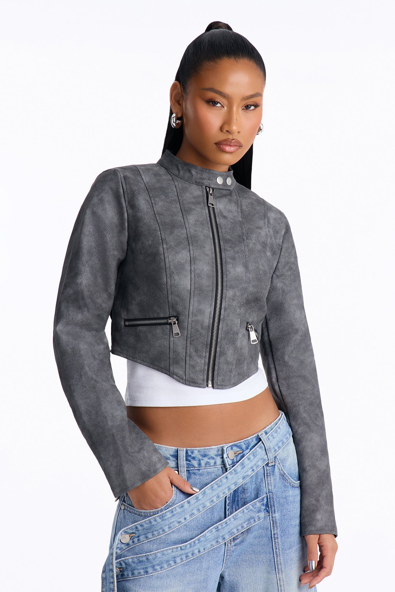 A Desert Babe Washed Faux Leather Moto - Black Wash image 2