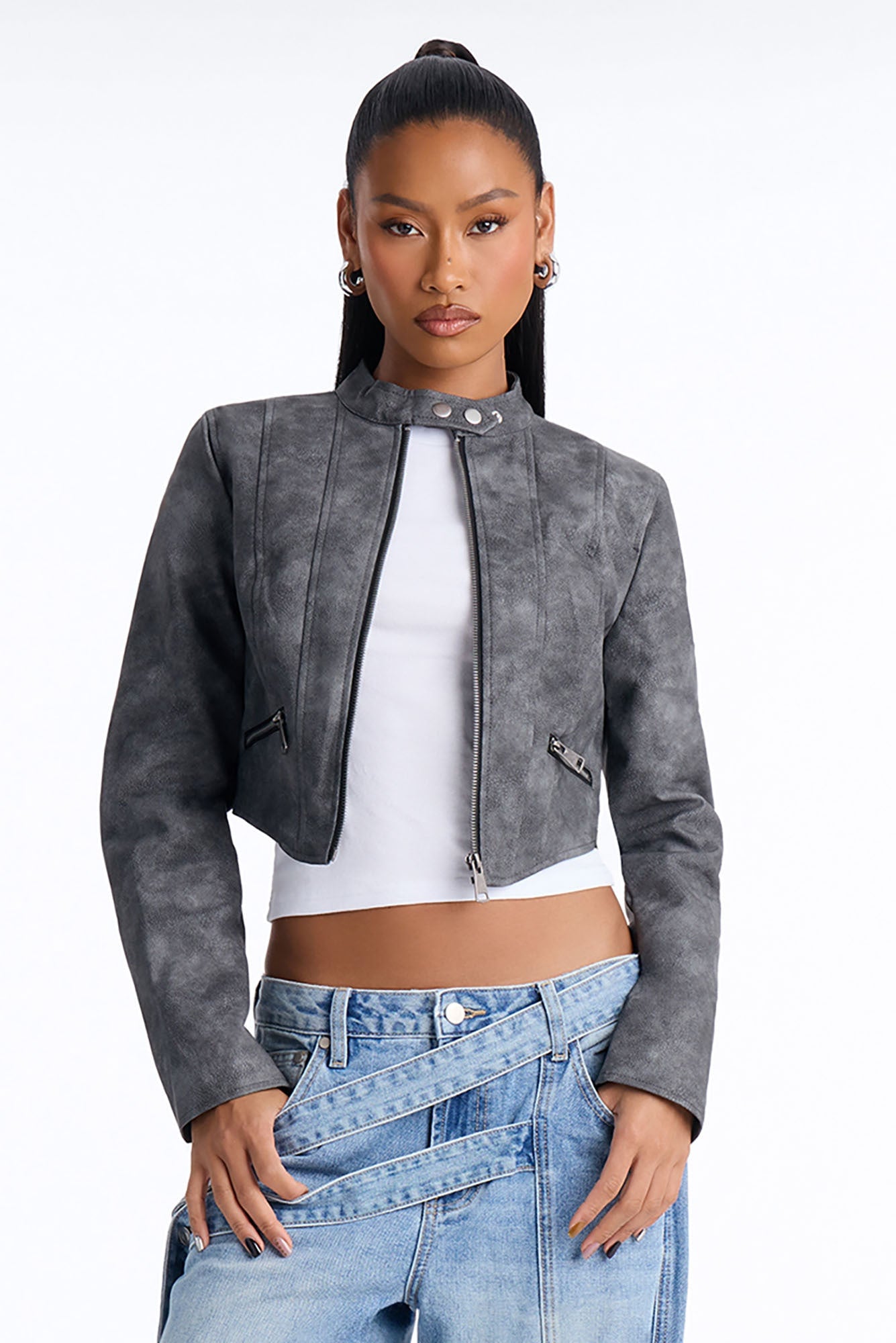 A Desert Babe Washed Faux Leather Moto - Black Wash image 1