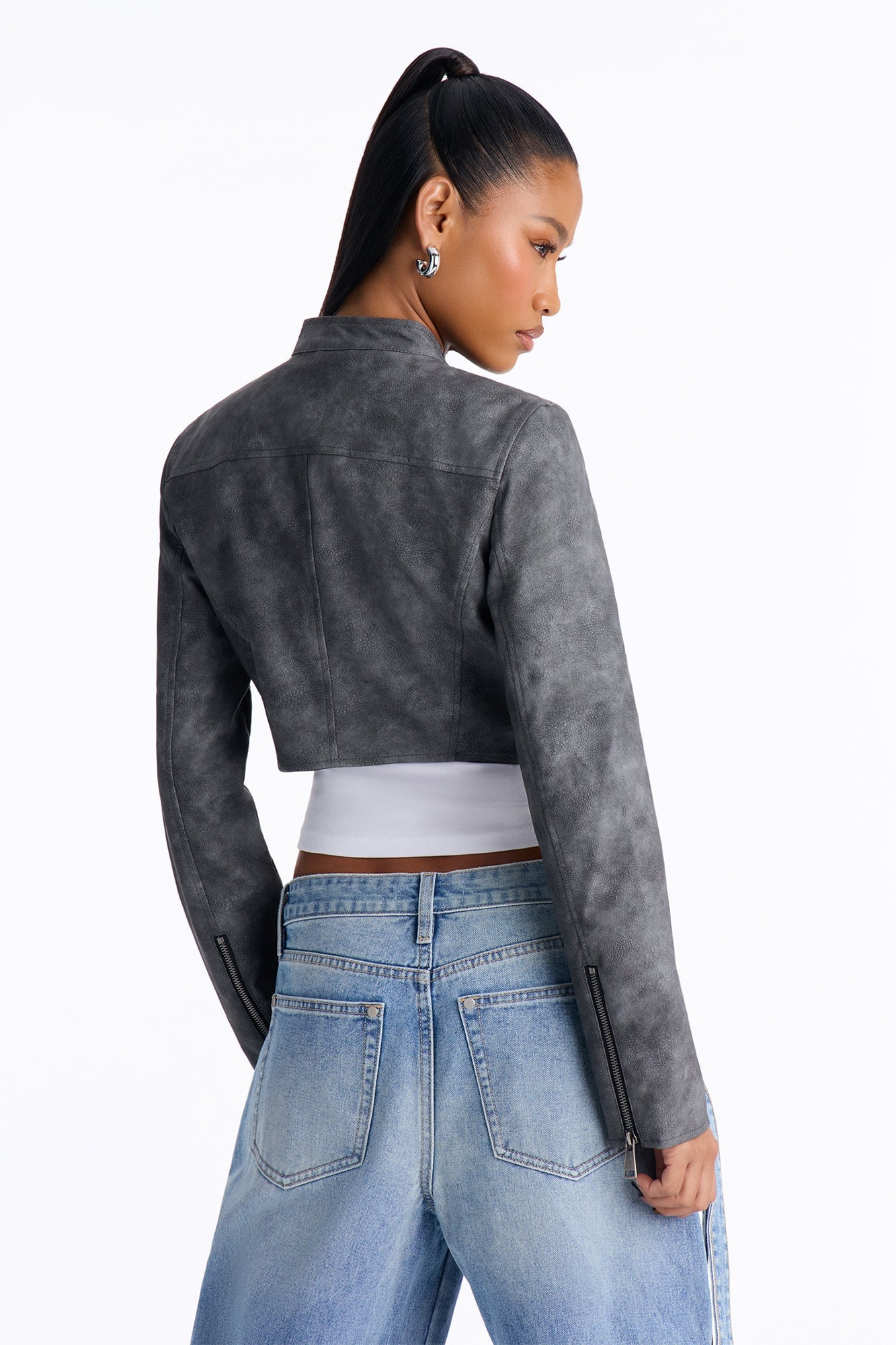 A Desert Babe Washed Faux Leather Moto - Black Wash image 5