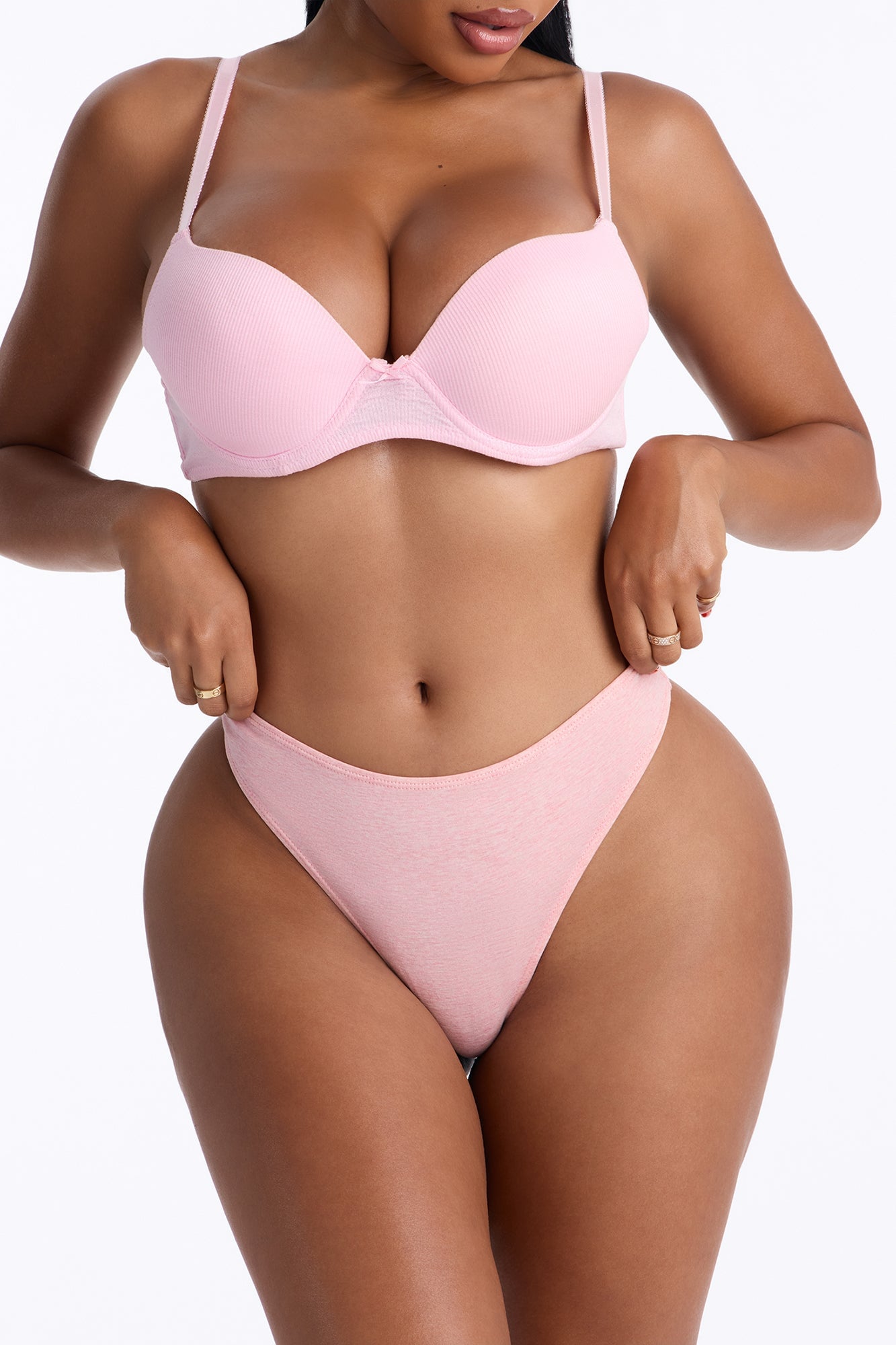Dress Cotton Dipped Thong Panty - Heather Pink image 1