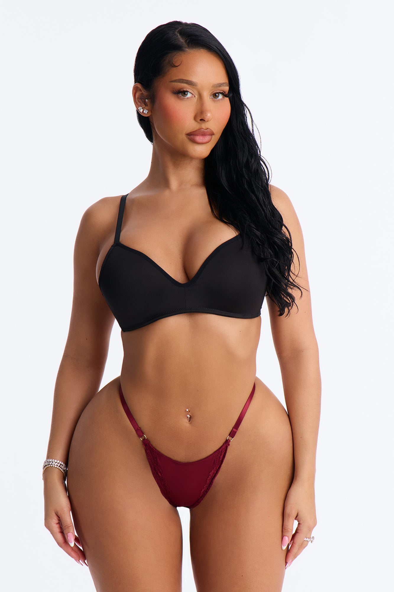 Dress Shiny Smooth Lace Trim Thong - Burgundy image 4
