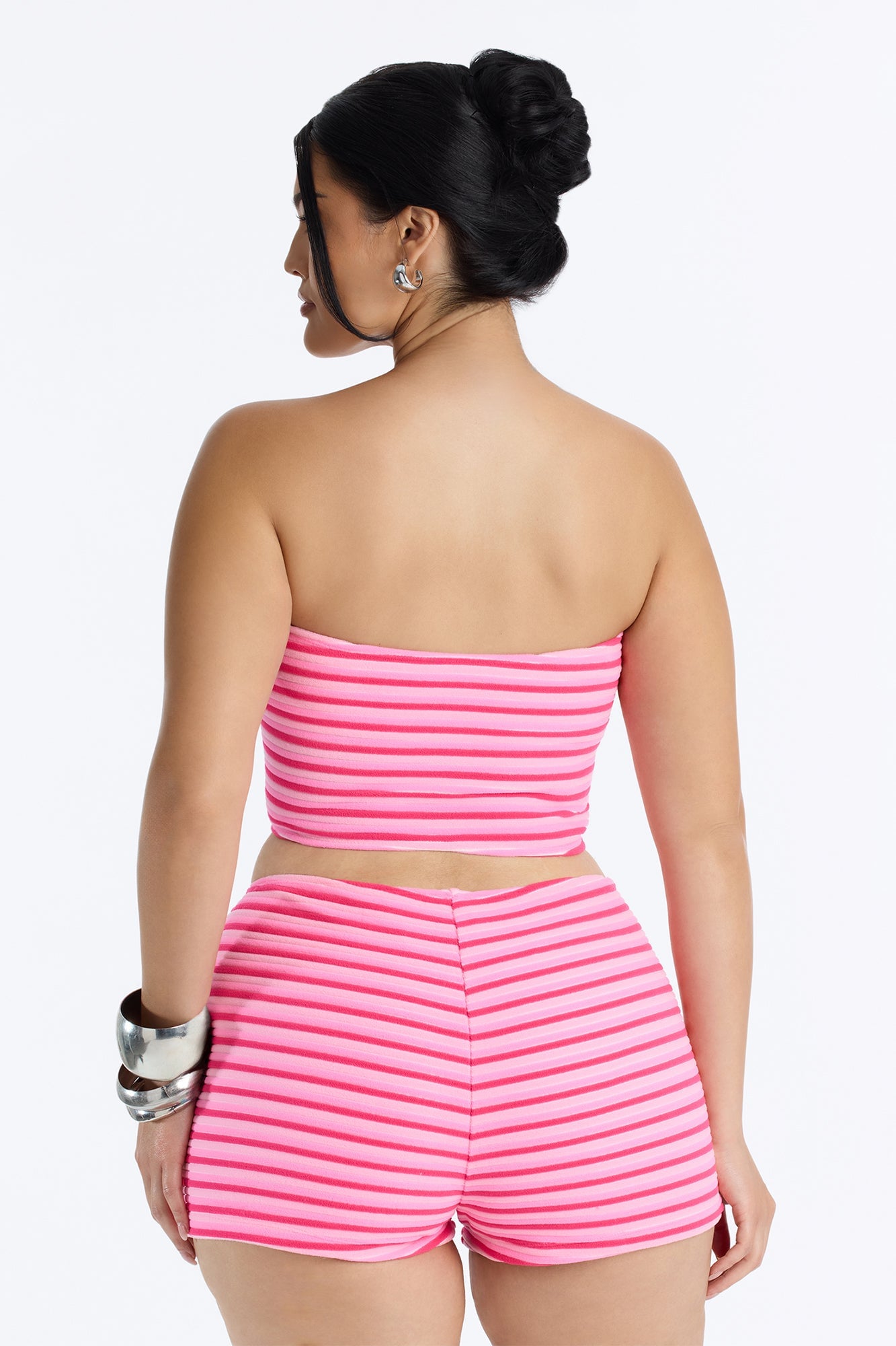 Ivana Striped 2 Piece Bandeau Bikini & Boy Short Set - Pink/combo image 4