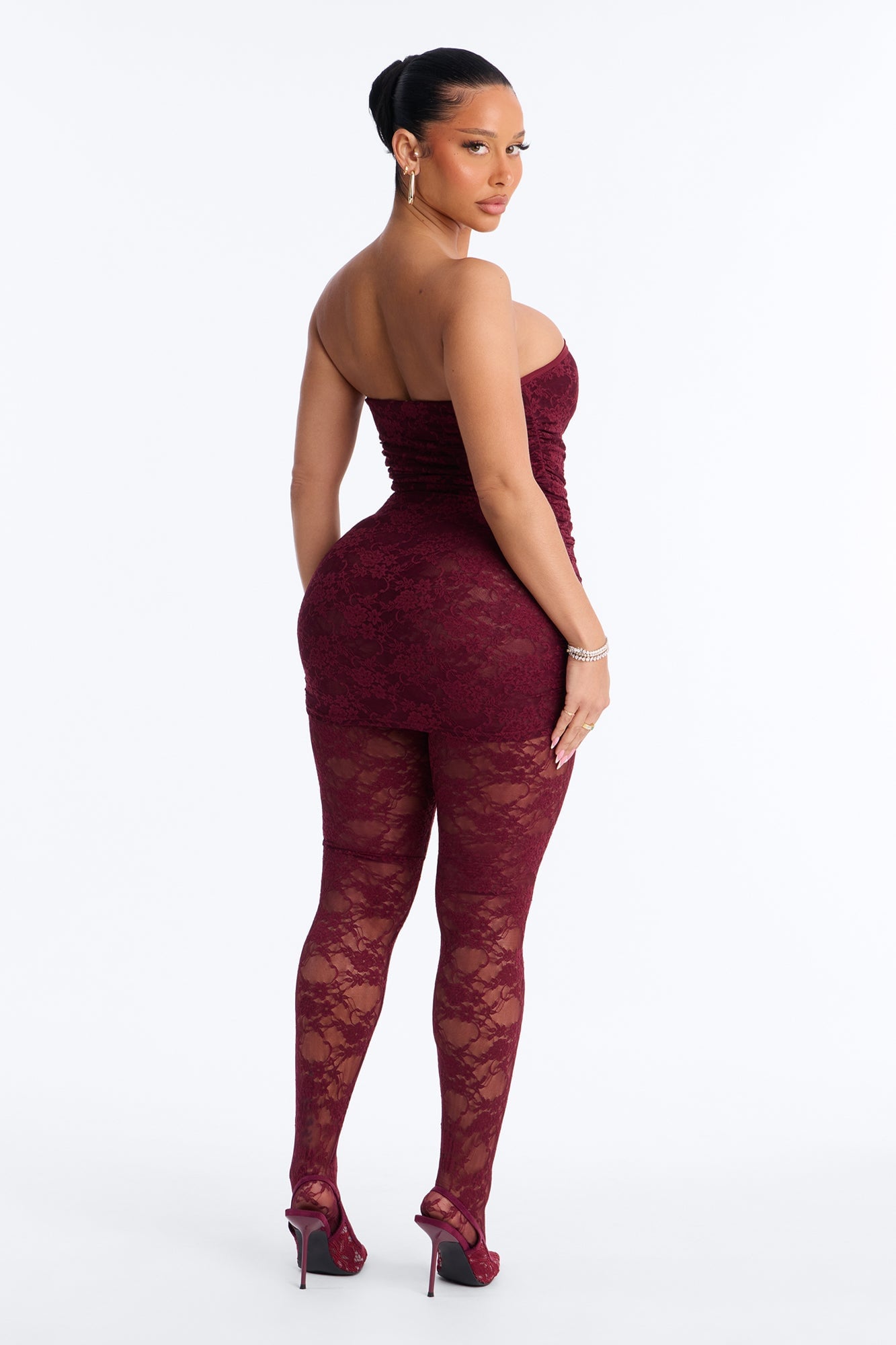 In your Feels Ruched Lace Jumpsuit - Wine image 8