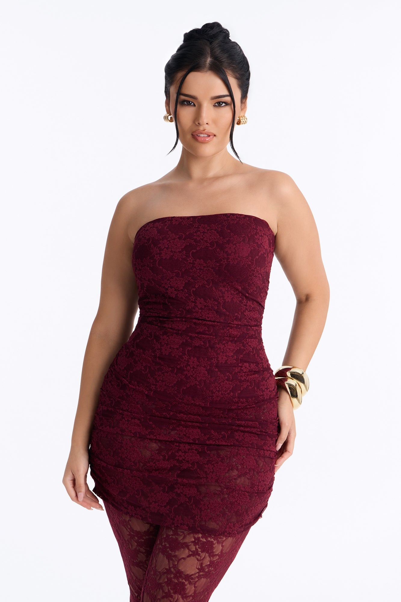 In your Feels Ruched Lace Jumpsuit - Wine image 2