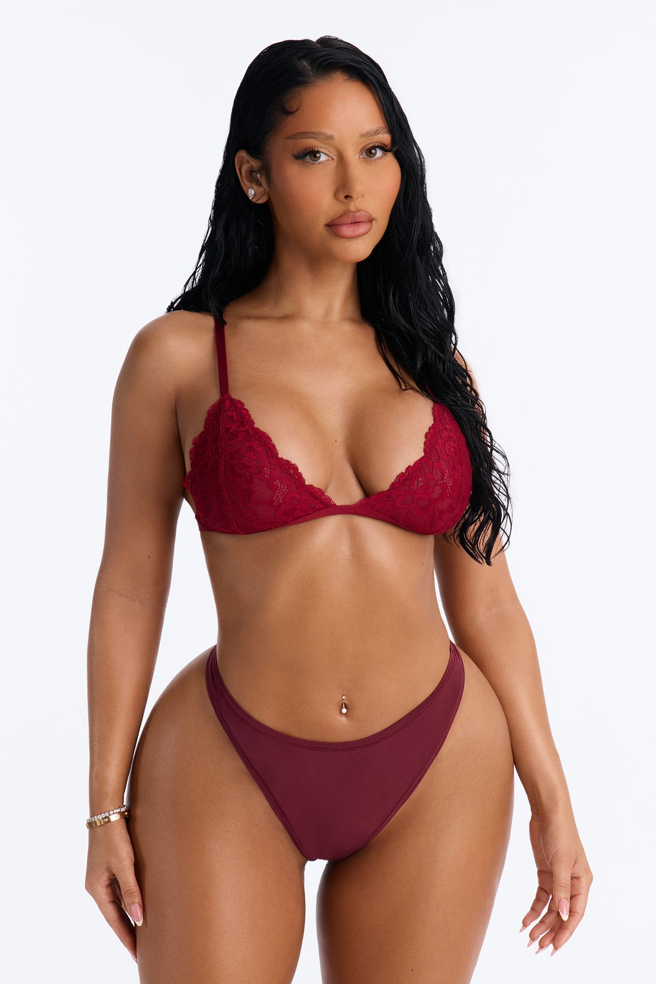 Dress Lace Triangle Bralette - DarkRed image 1