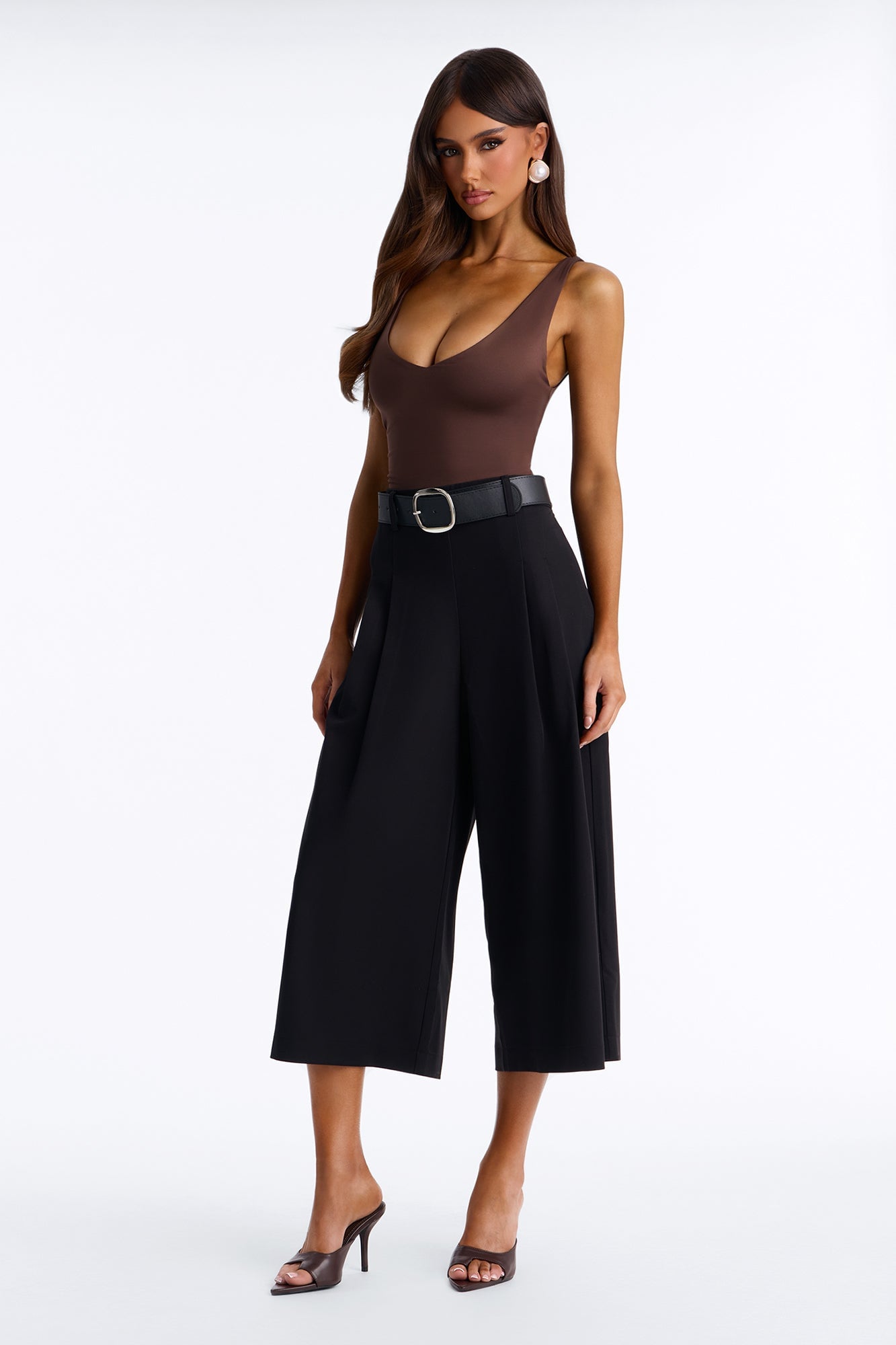 Misty High Rise Belted Culotte Trouser Pant - Black image 5