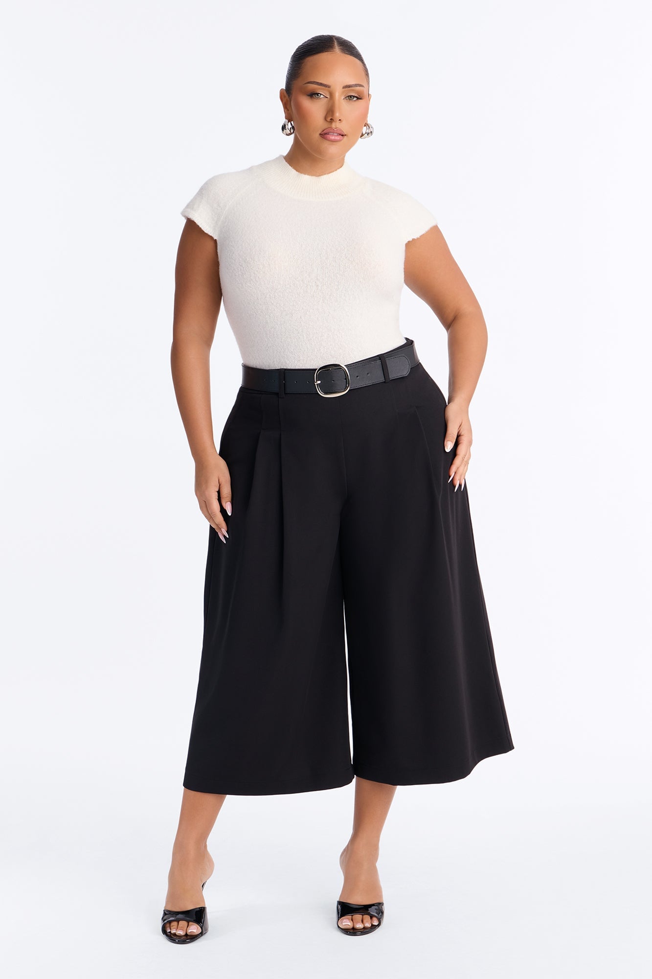 Misty High Rise Belted Culotte Trouser Pant - Black image 1