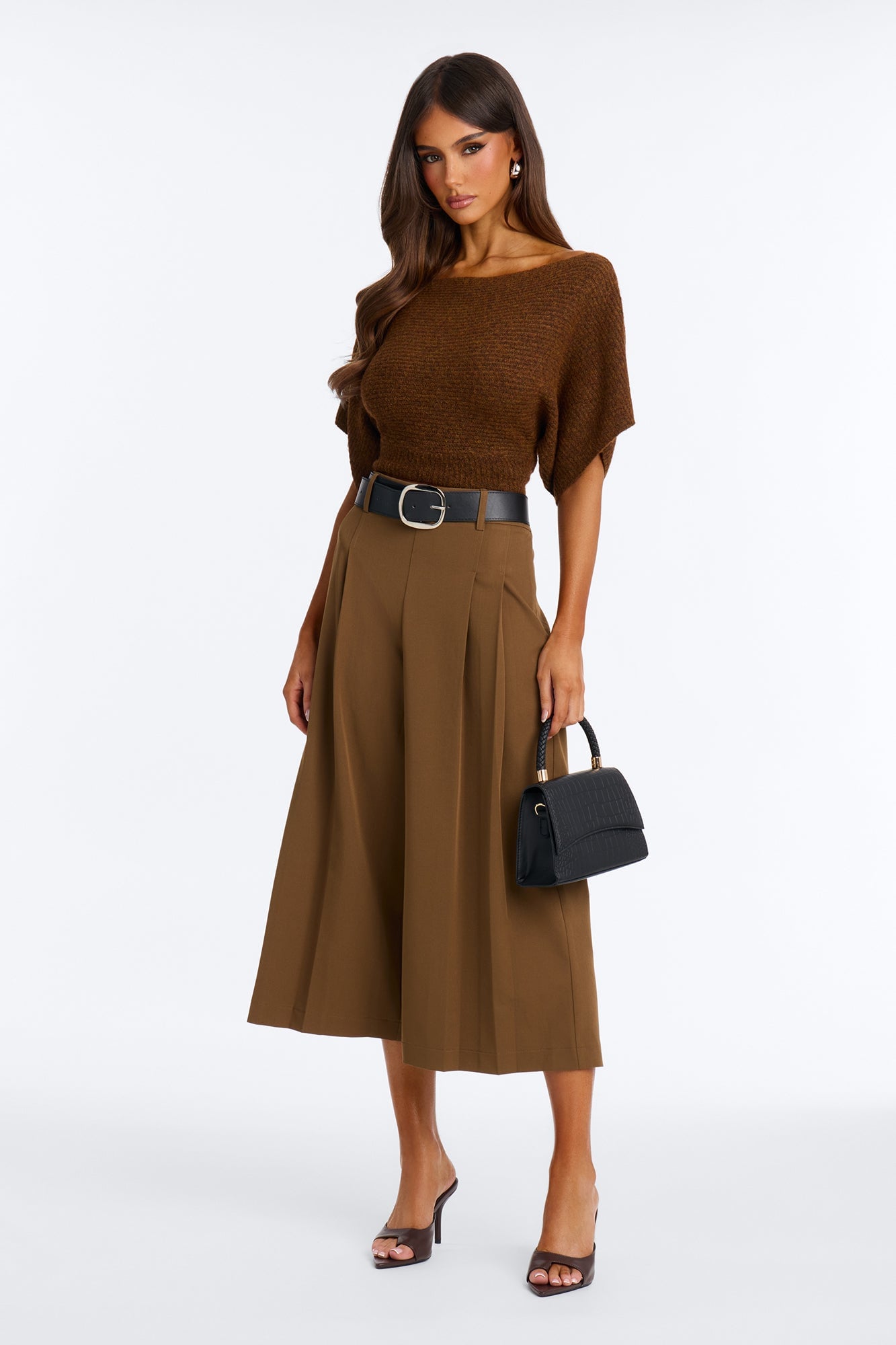 Misty High Rise Belted Culotte Trouser Pant - Caffe image 6