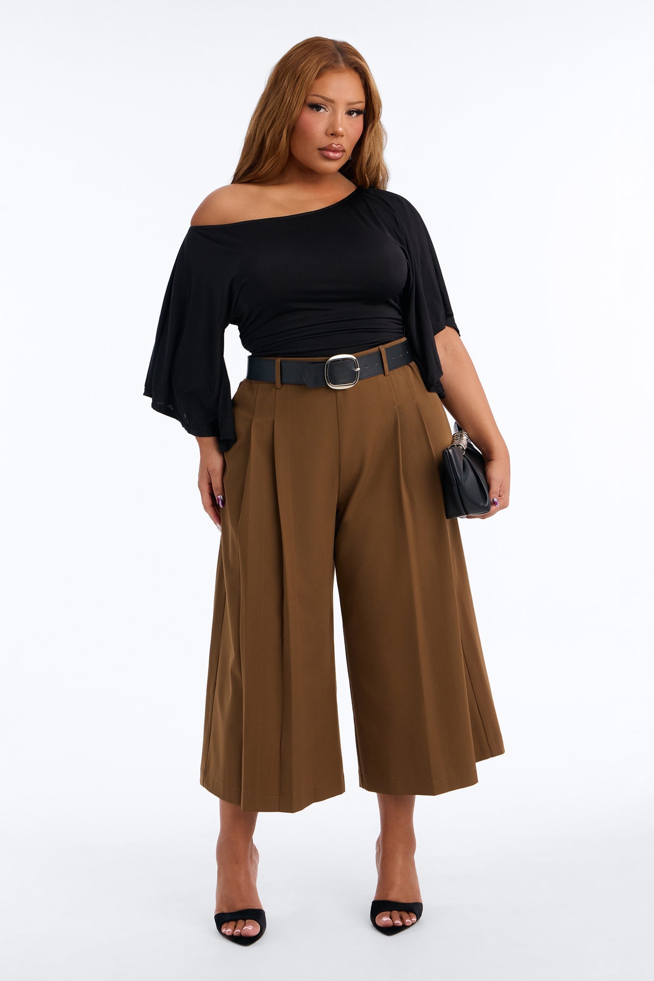 Misty High Rise Belted Culotte Trouser Pant - Caffe image 1