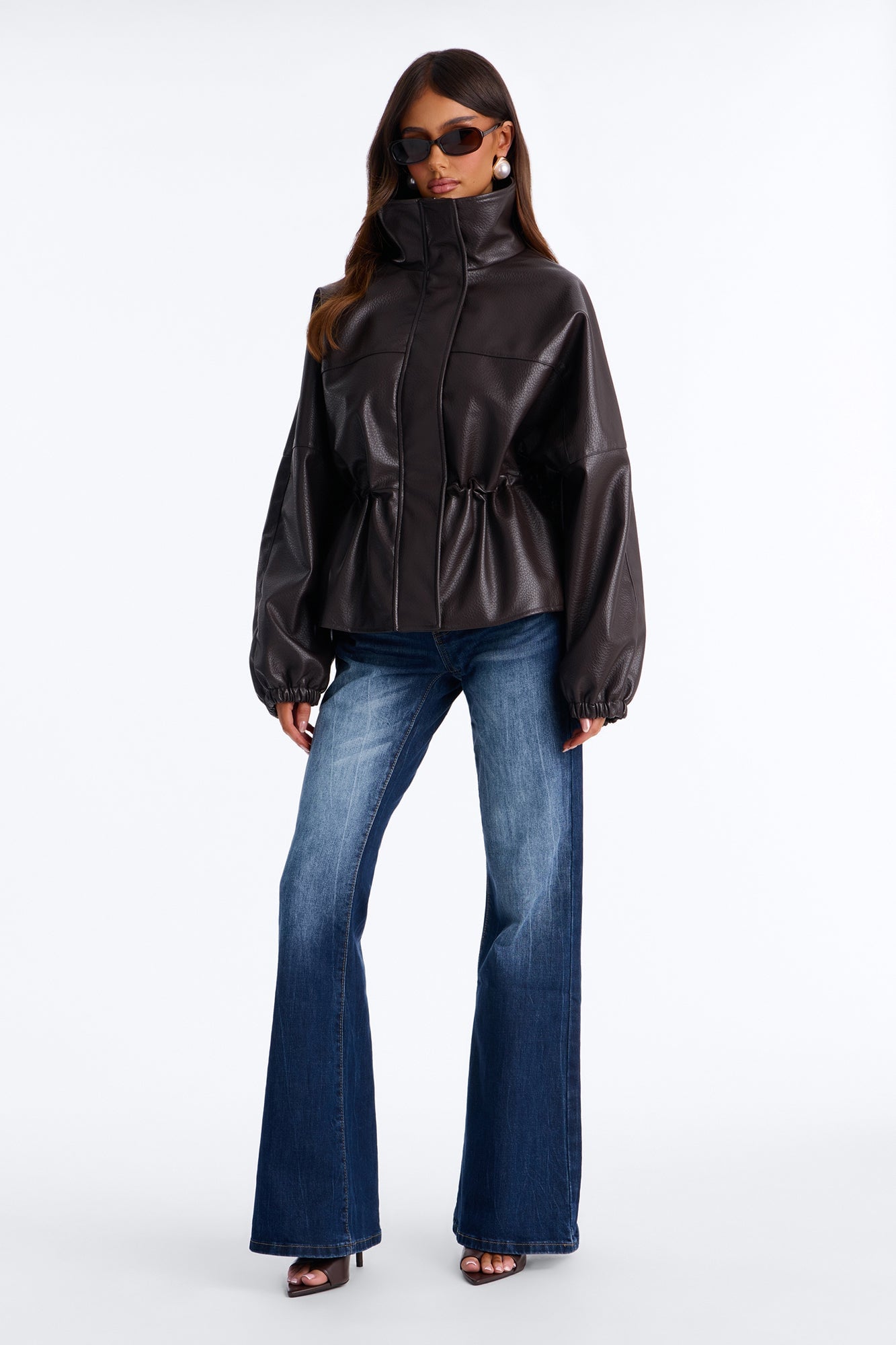 Effortless Funnel Neck Faux Leather Anorak - Chocolate image 5