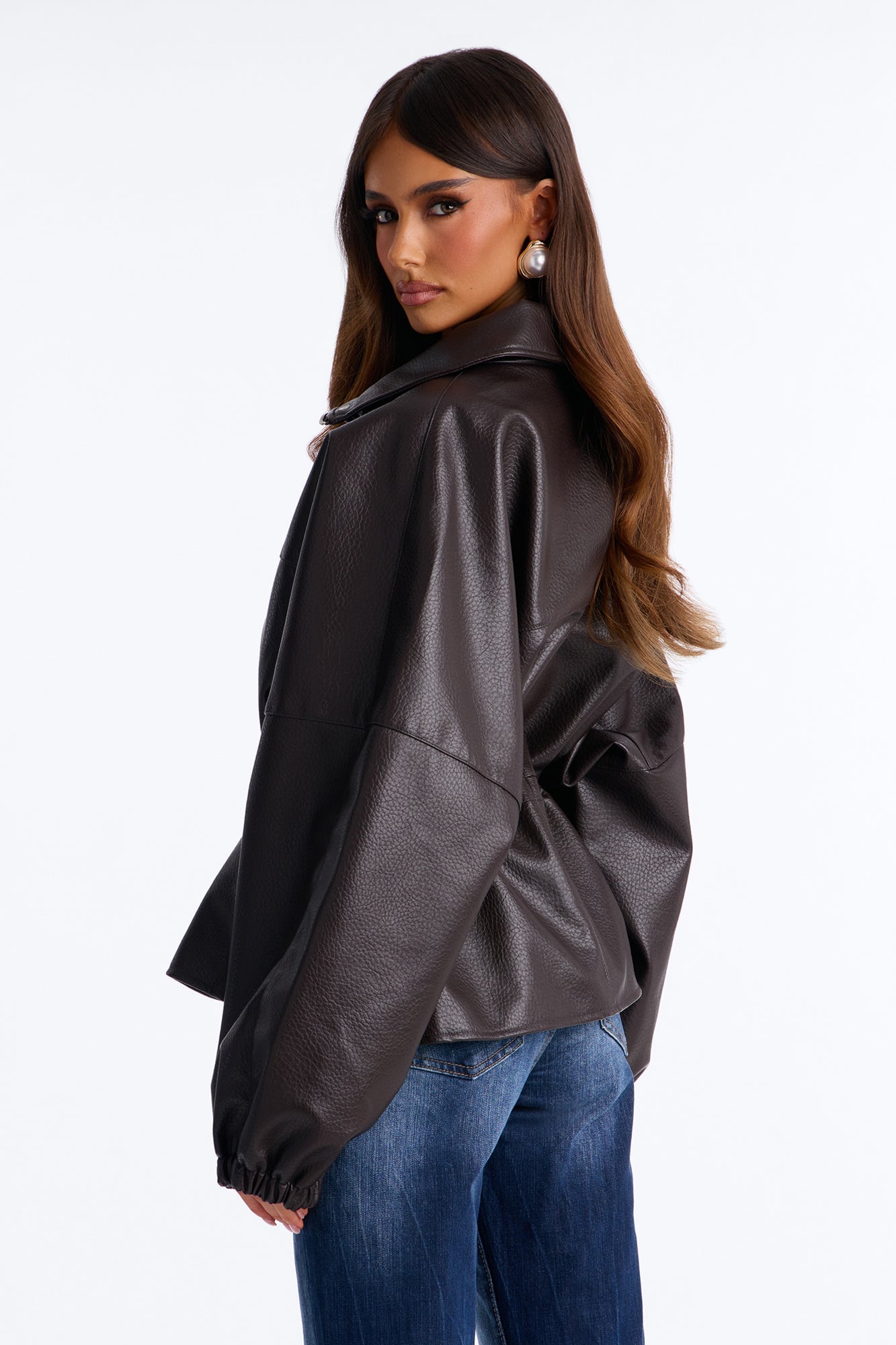 Effortless Funnel Neck Faux Leather Anorak - Chocolate image 8
