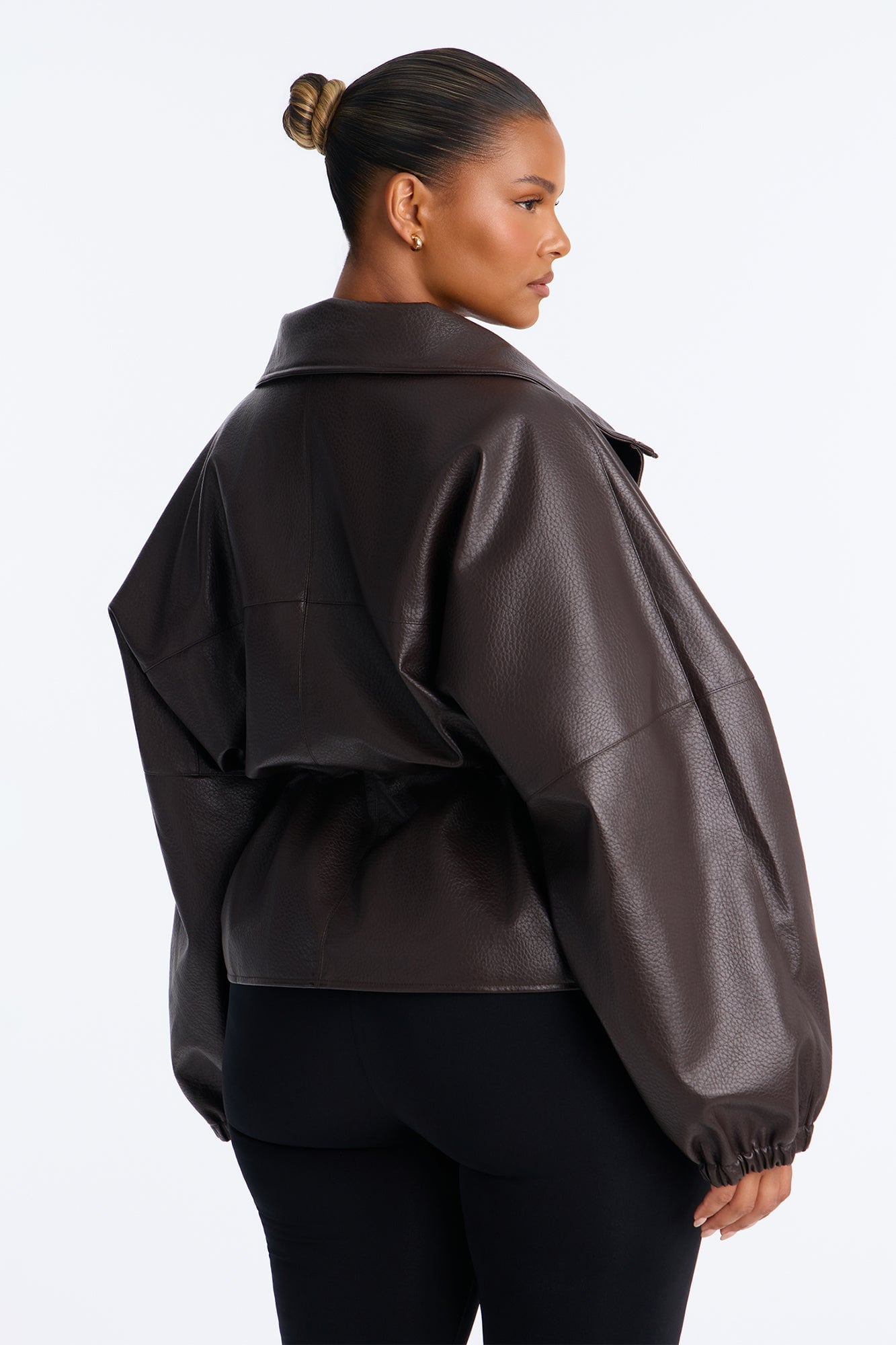 Effortless Funnel Neck Faux Leather Anorak - Chocolate image 4