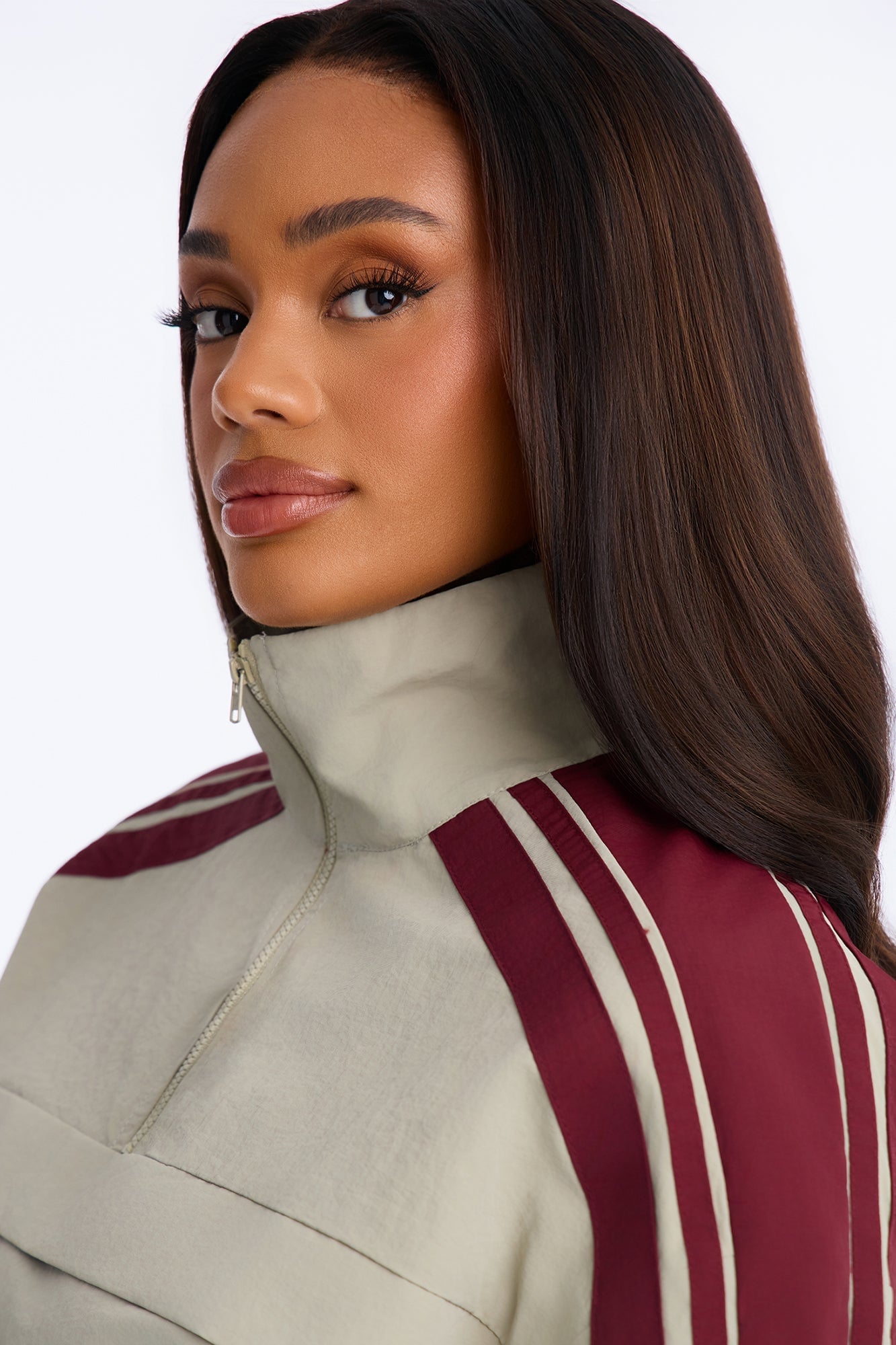 Power Moves Cropped Half Zip Funnel Neck Windbreaker Jacket - Olive/combo image 7