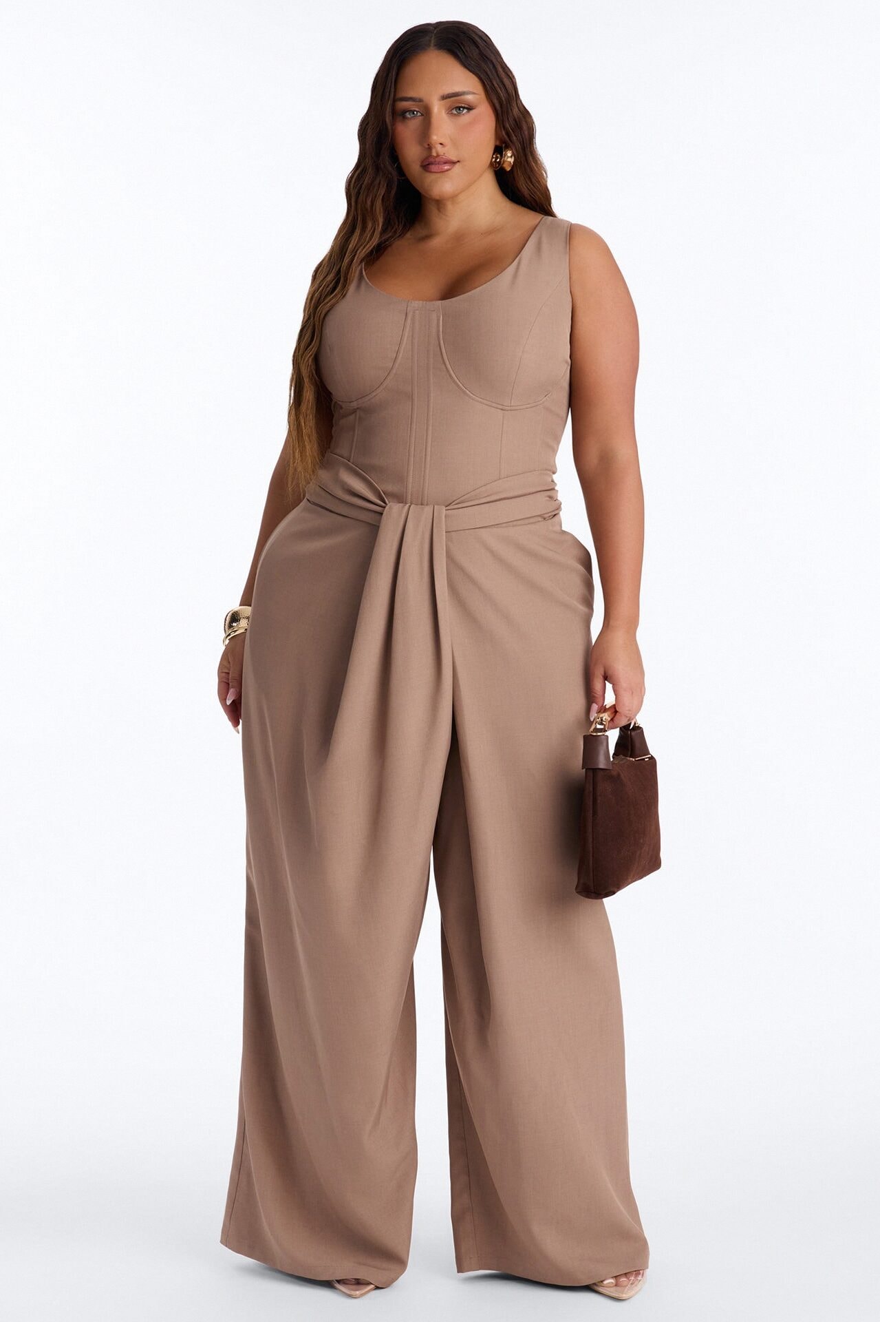 Jessa Twist Front Wide Leg Jumpsuit - Taupe image 1