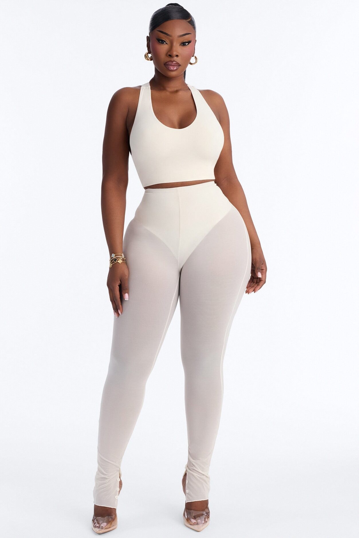 Power Mesh High Waisted Leggings - Bone image 1