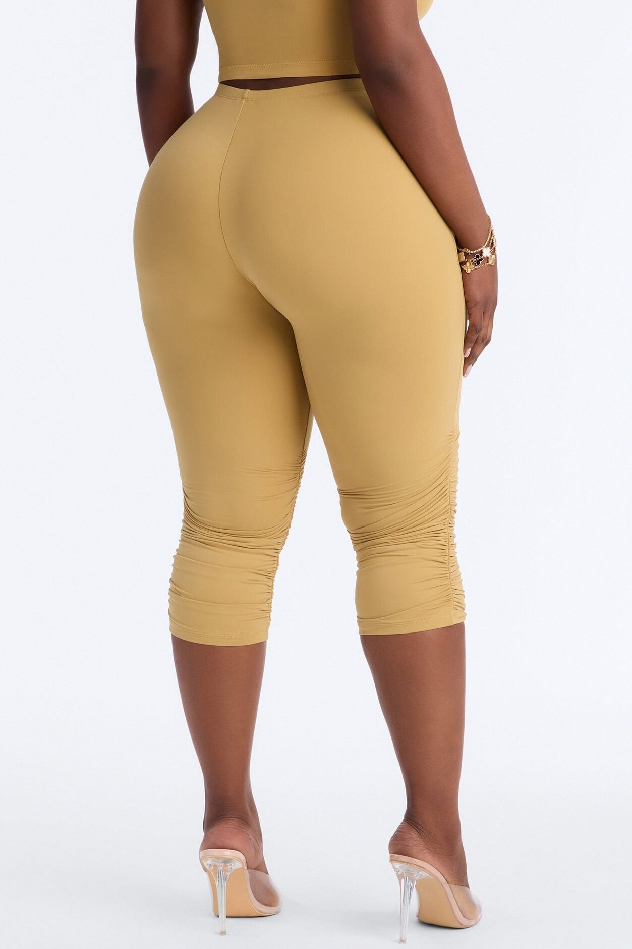 Second Skin Double Lined Ruched Low Rise Capri Legging - Honey image 1