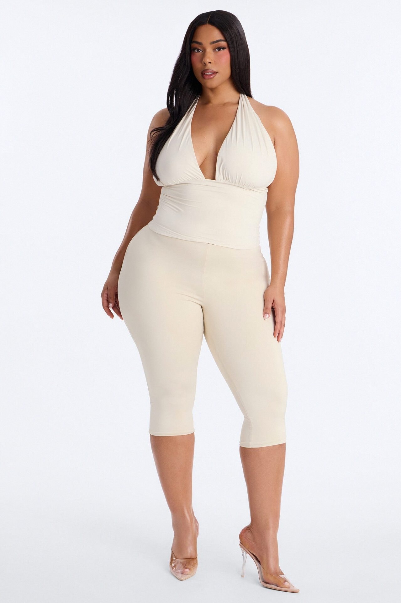 Second Skin Knot Backless Halter Top - Bone image 1