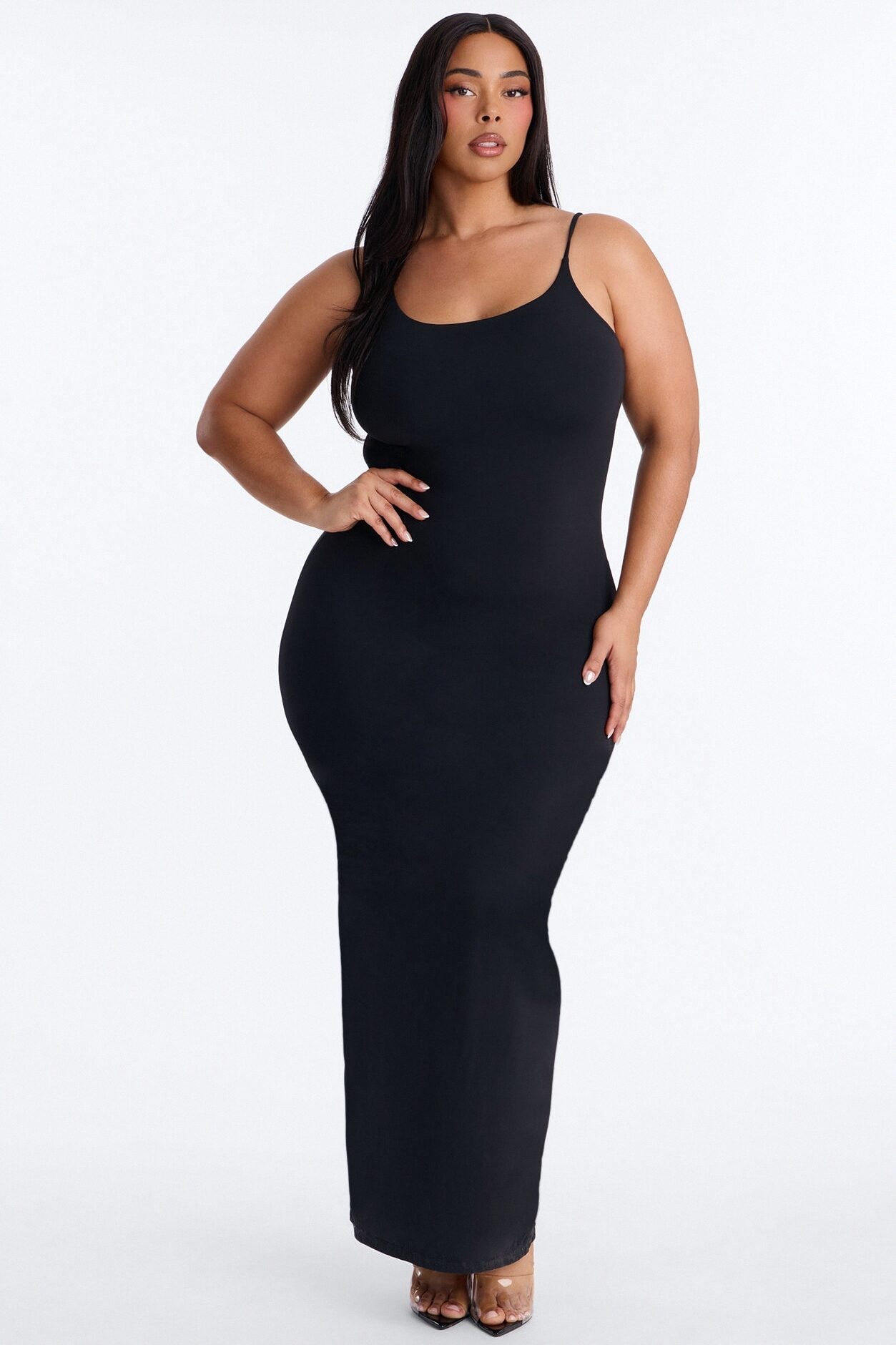 Second Skin Double Lined Scoop Neck Cami Maxi Dress - Black image 1