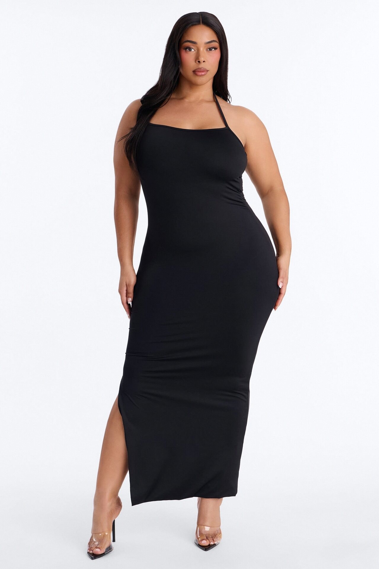 Contour Double Lined Halter Maxi Dress - Black image 1