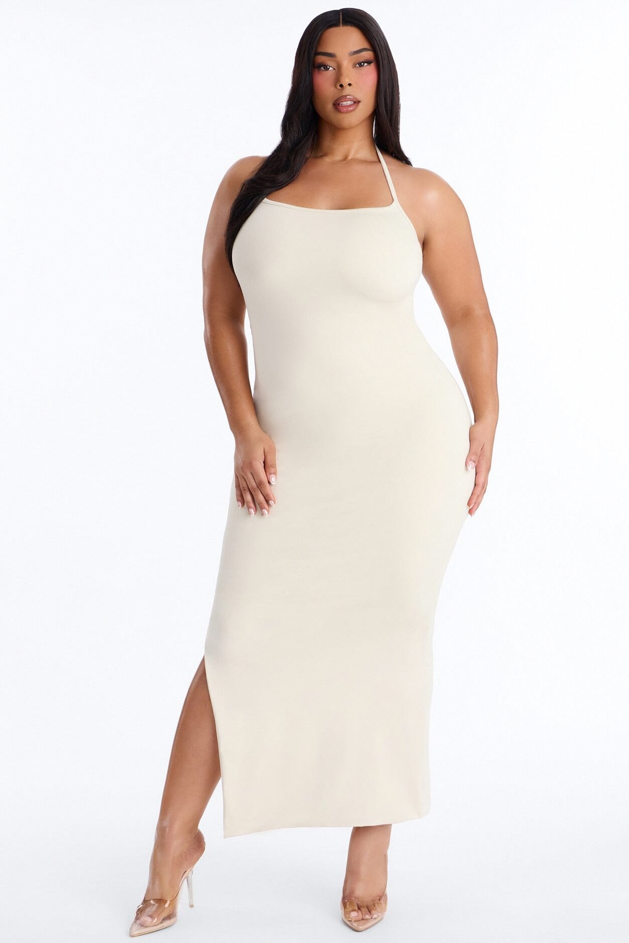 Contour Double Lined Halter Maxi Dress - Bone image 1