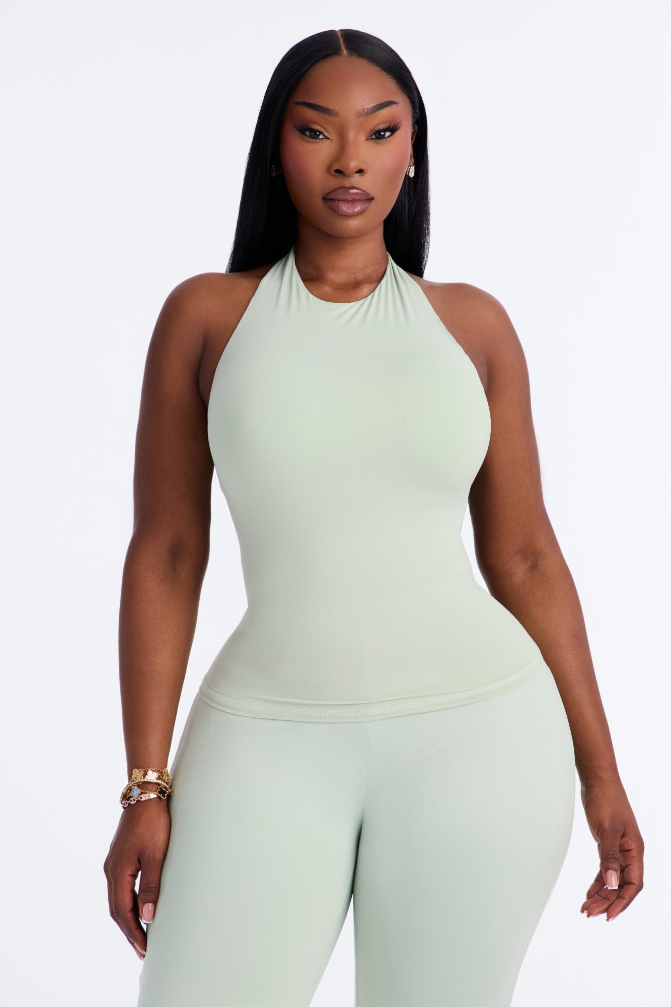 Second Skin Bra Pad Sleeveless Halter Top - Mint image 1