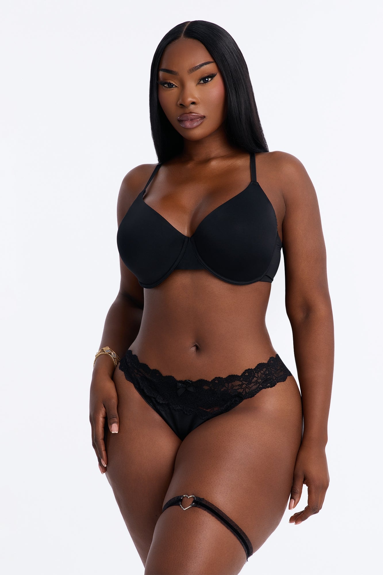 Ciela Satin Lace Cheeky Panty With Garter - Black image 1