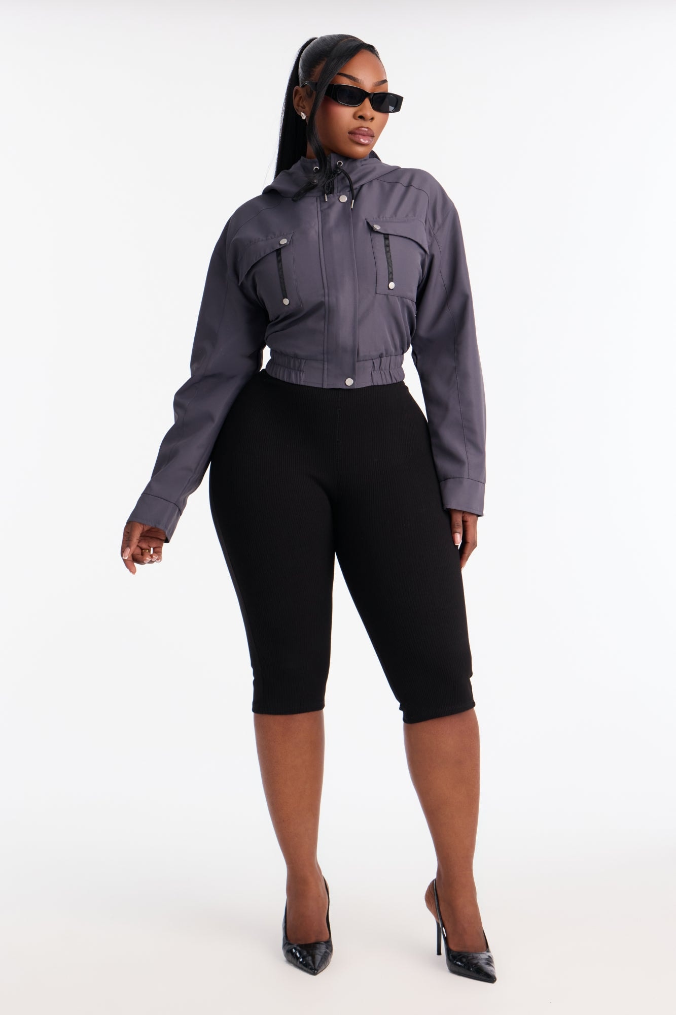 Kelsie Hooded Cropped Jacket - Charcoal image 1