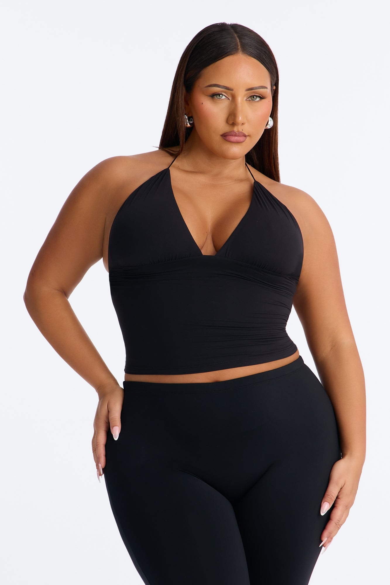 Second Skin Double Lined String Halter Top - Black image 1