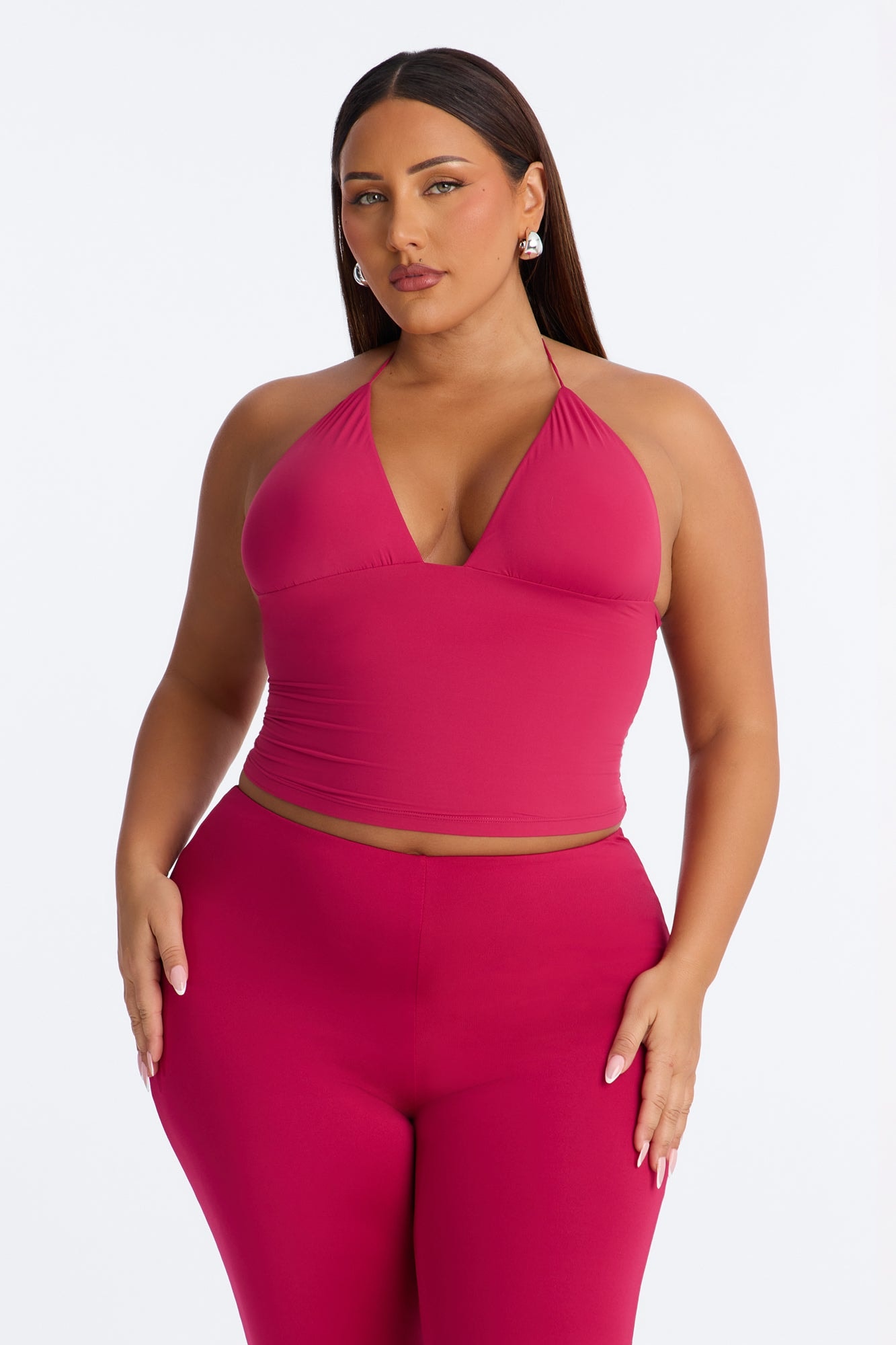 Second Skin Double Lined String Halter Top - Raspberry image 1