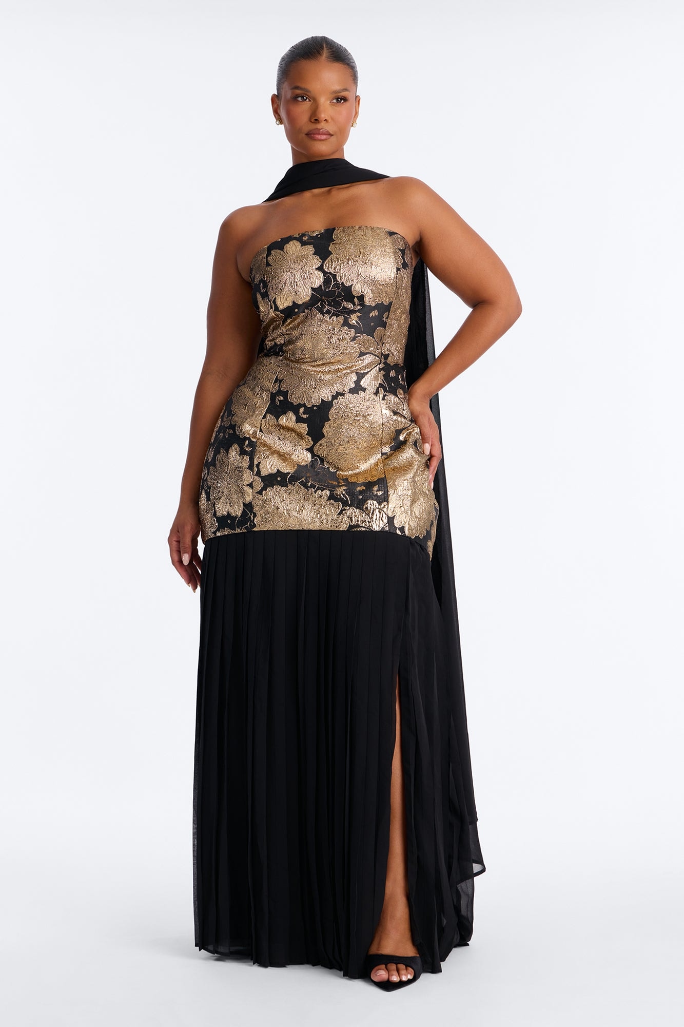 Bare Beauty Scarf Jacquard Gown - Black/Gold image 1